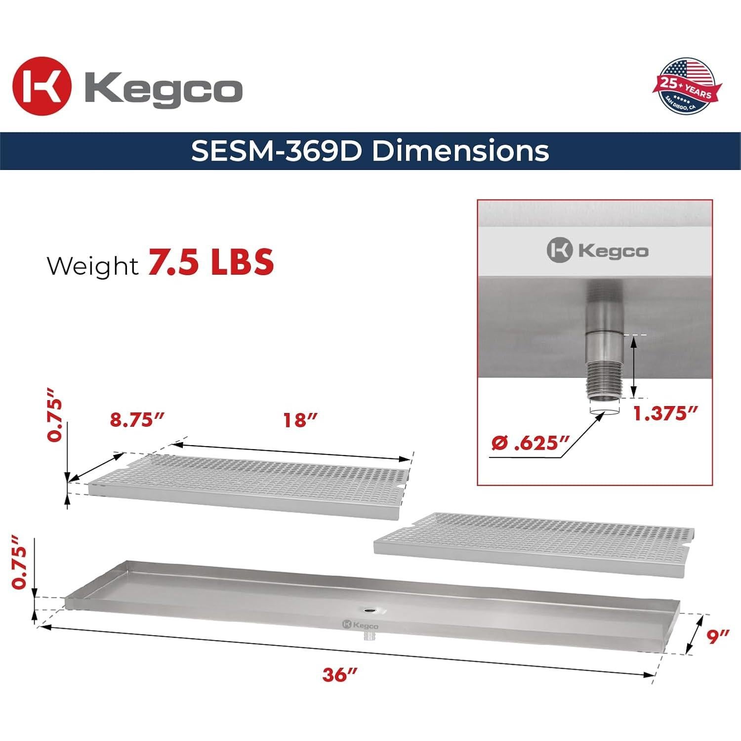 Bandeja de Goteo Kegco SESM-369D 91.44x22.86 cm Acero Inoxidable