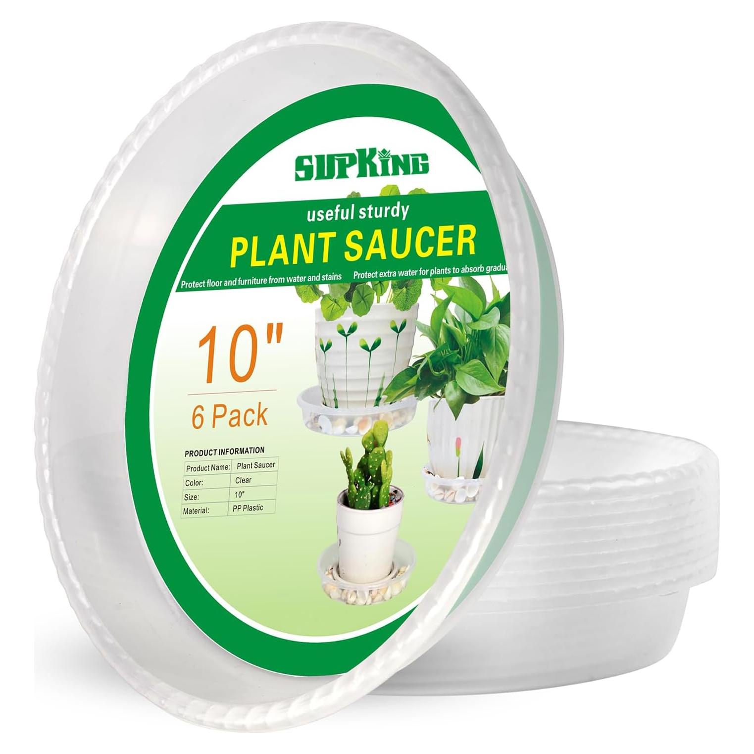 6 Platillos de Drenaje para Macetas SupKing 10 Pulgadas Transparentes