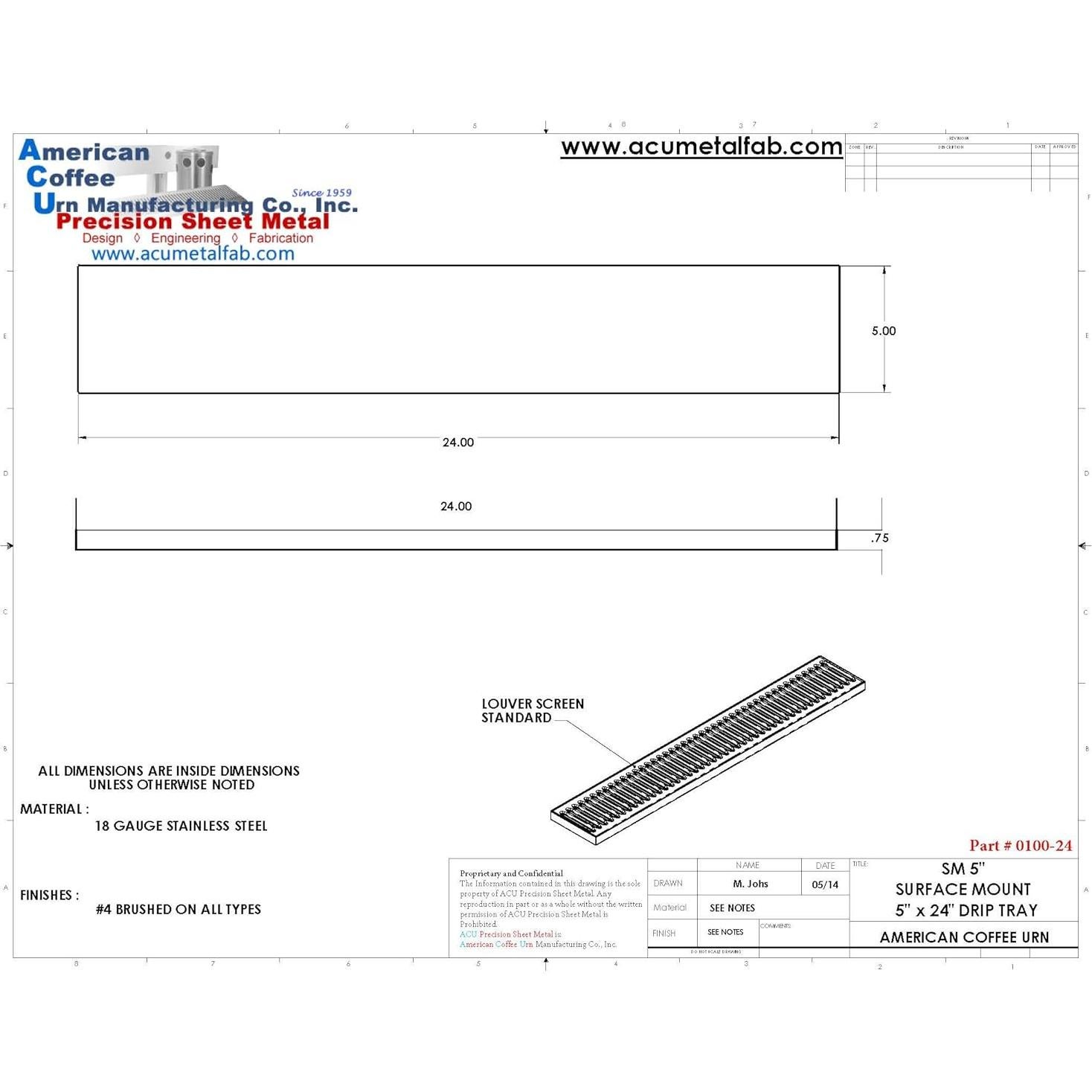 Bandeja de Goteo Acero Inoxidable 60.96 cm ACU Precision