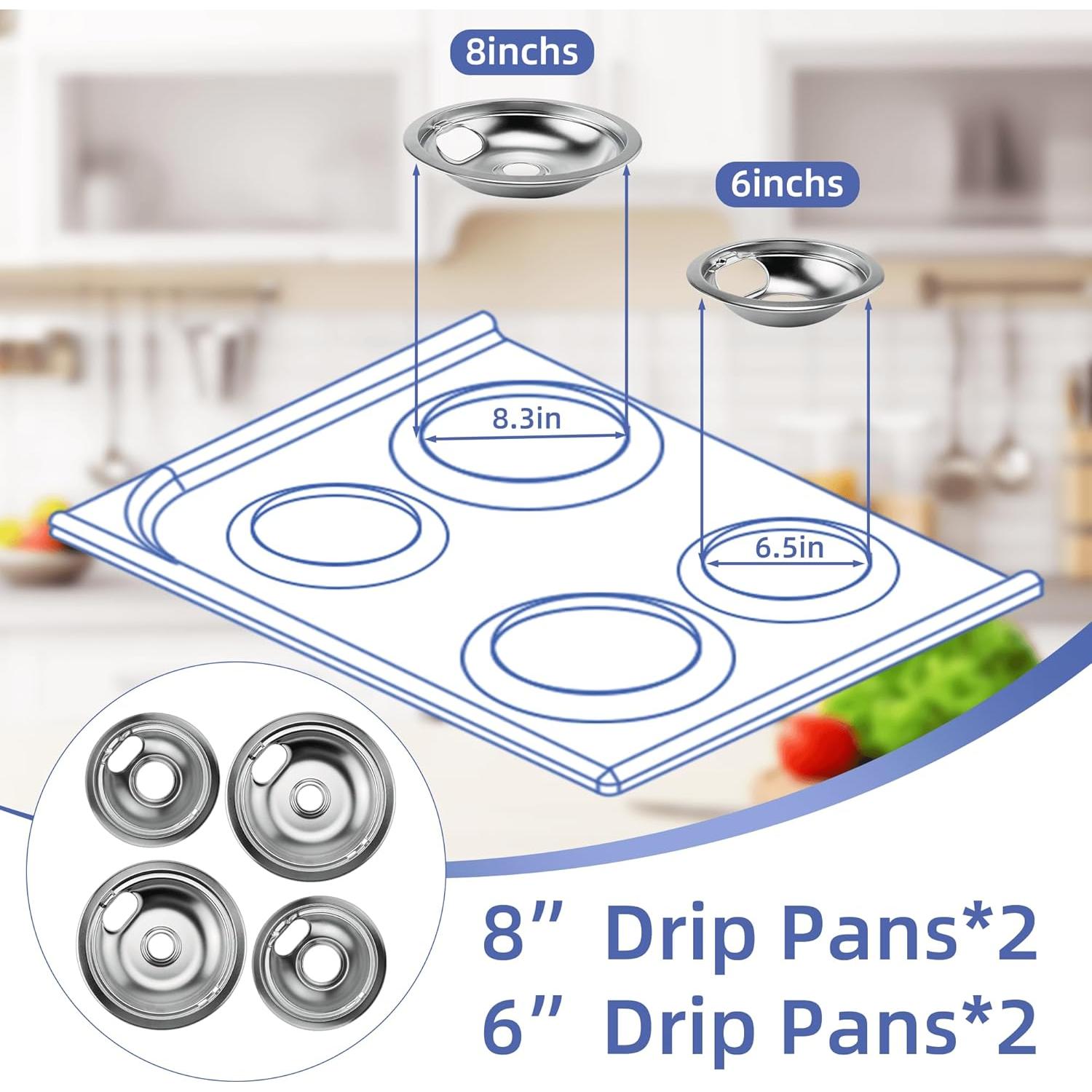 Juego de bandejas de goteo de cromo Pulluty 6" y 8" para estufas