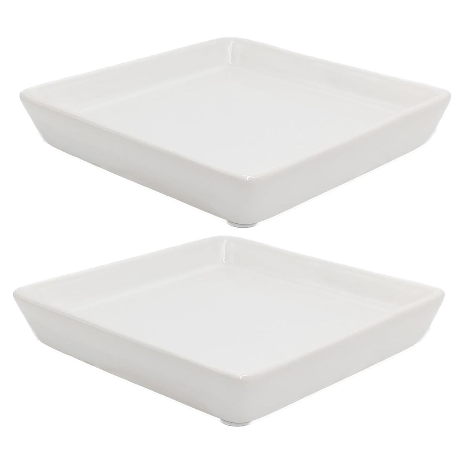Plato Cuadrado para Plantas 15 cm Cerámica Blanca Saupotcer - 2 Piezas