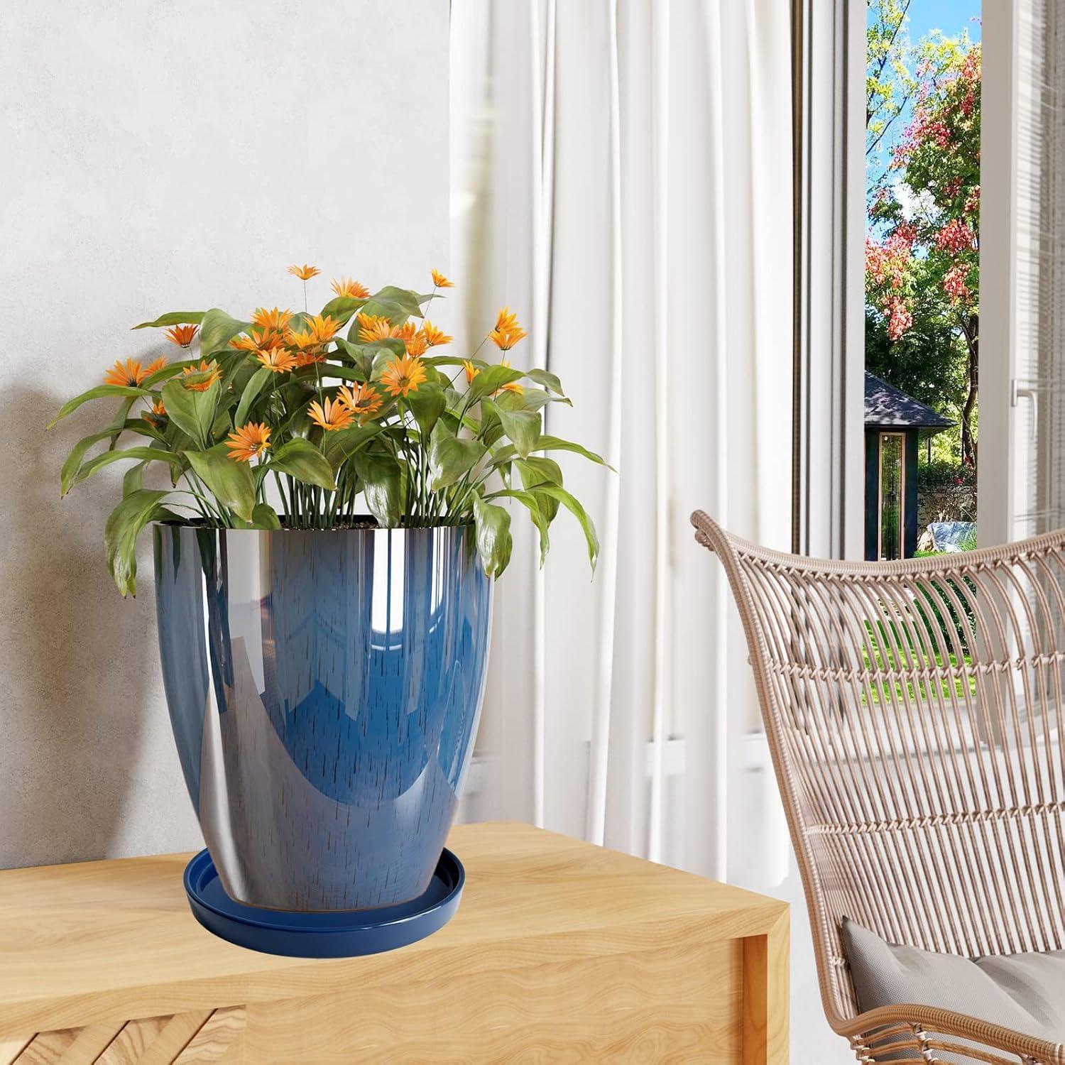 Plato de Cerámica Azul Yukfona 38 cm para Macetas