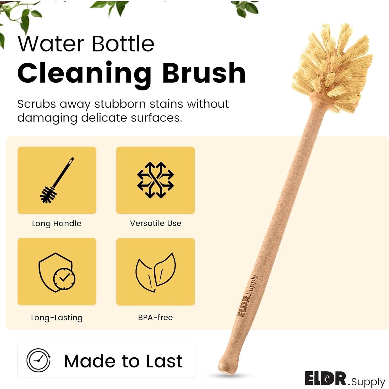 Cepillo para Botellas ELDR Supply, Mango Largo 35.6cm, Cerdas de Cáñamo