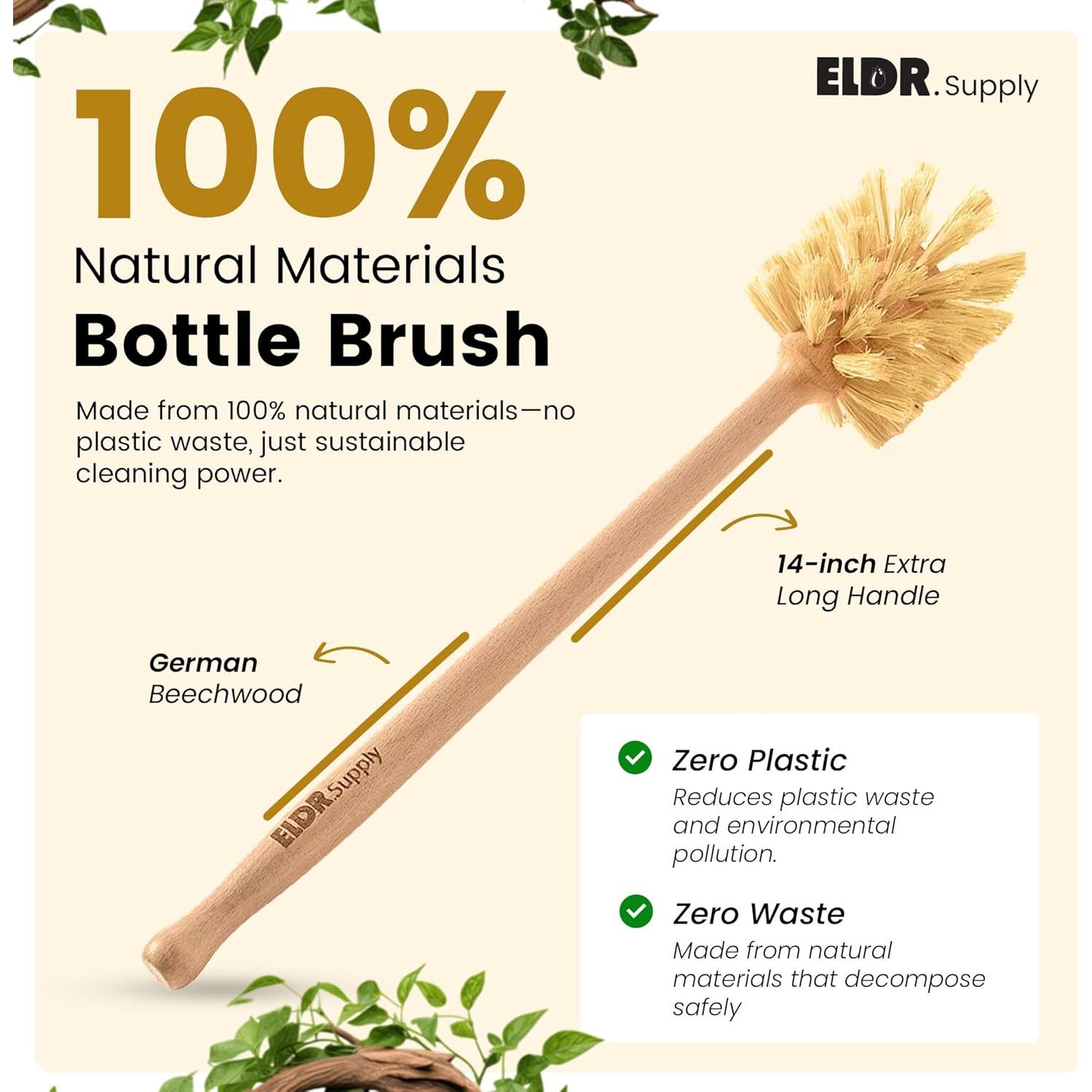 Cepillo para Botellas ELDR Supply, Mango Largo 35.6cm, Cerdas de Cáñamo