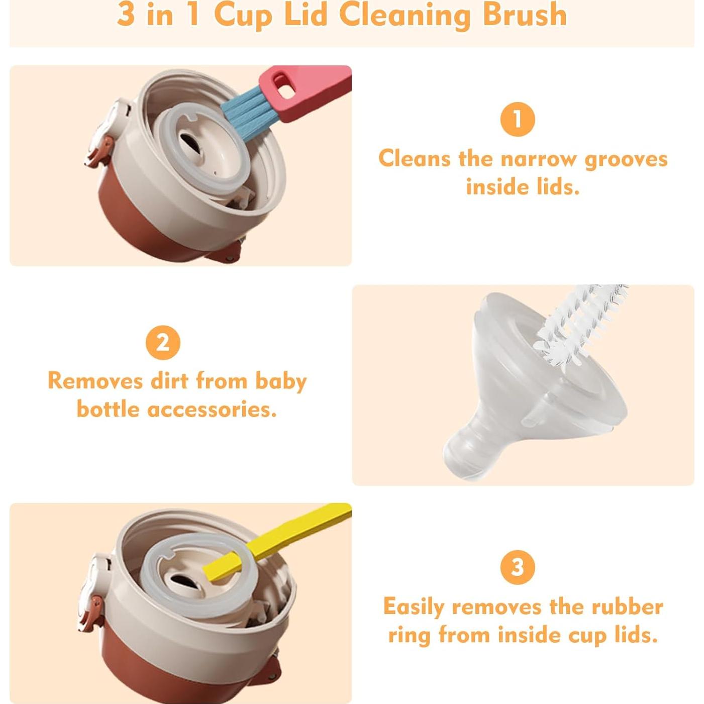 Cepillo de limpieza 3 en 1 NONENDU para tazas y botellas