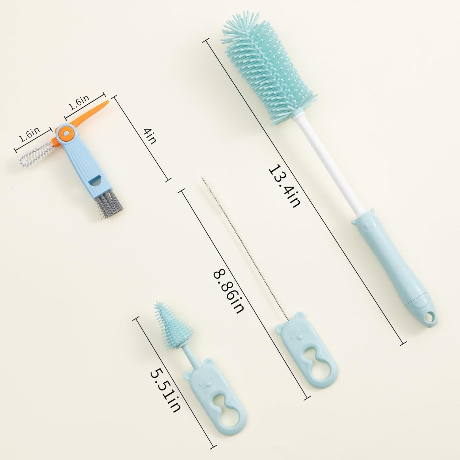 Cepillo de Limpieza de Botellas Chemimoso, 4 Piezas, Azul