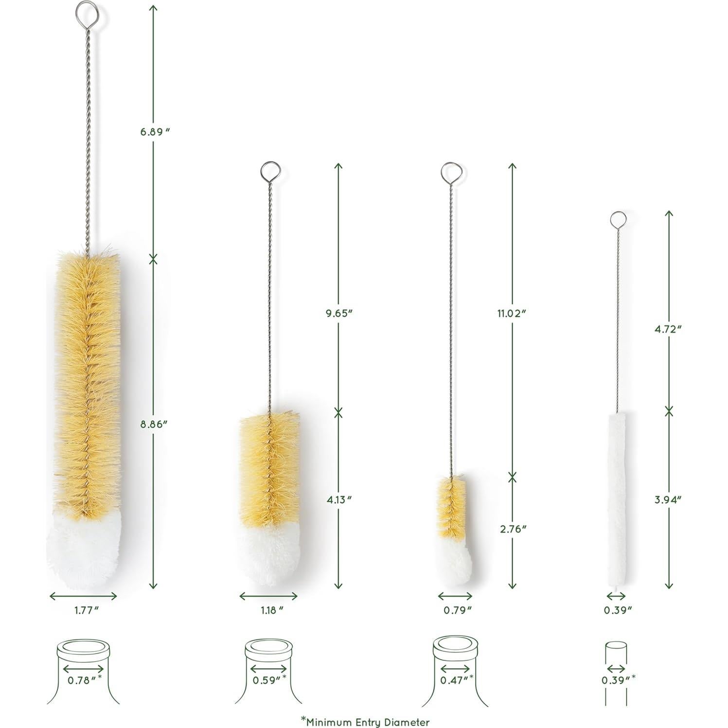Juego de Cepillos Limpiadores de Botellas Bambaw - 4 Piezas