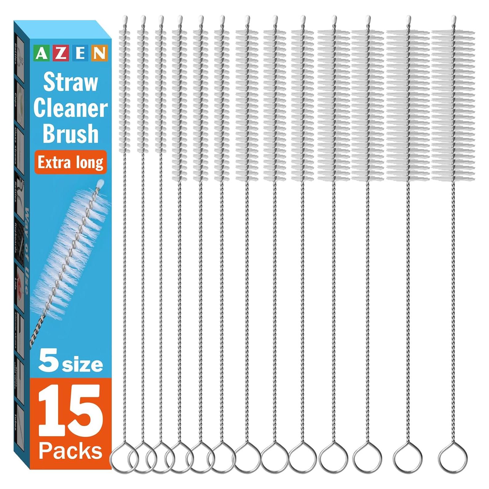 Juego de 15 cepillos limpiadores AZEN para pajitas y botellas