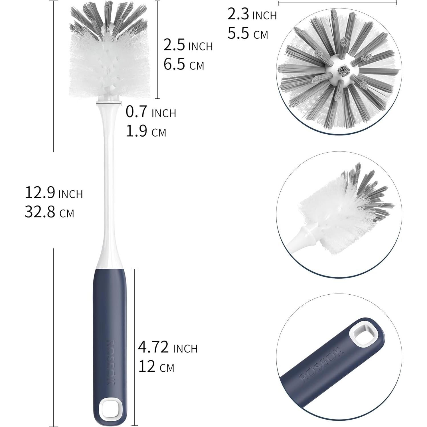 Cepillo de Botella ROSEOK Mango Largo 32.5 cm 2 Unidades Azul