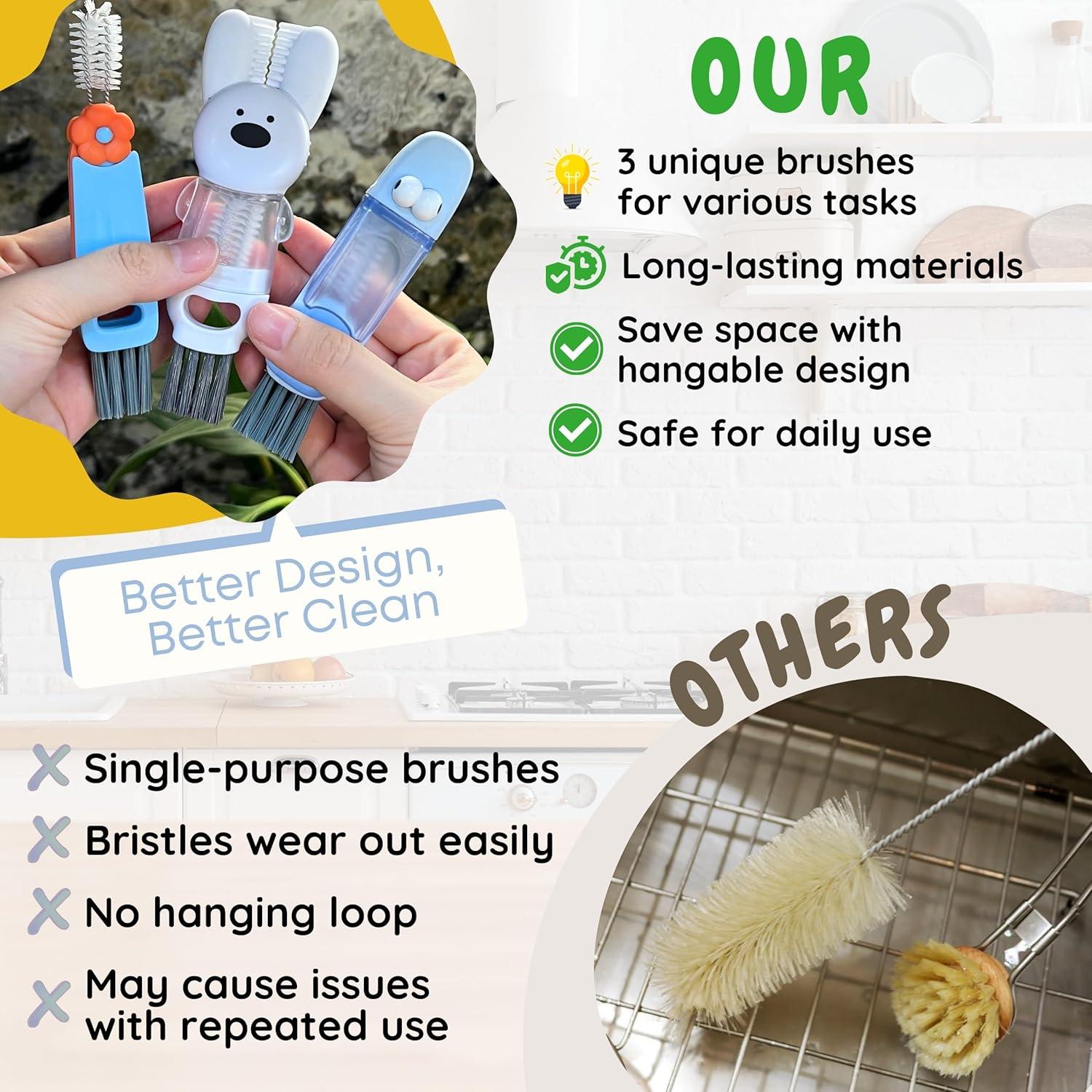 Cepillo de Limpieza 3 en 1 FOLISSE para Tapas y Botellas Azul