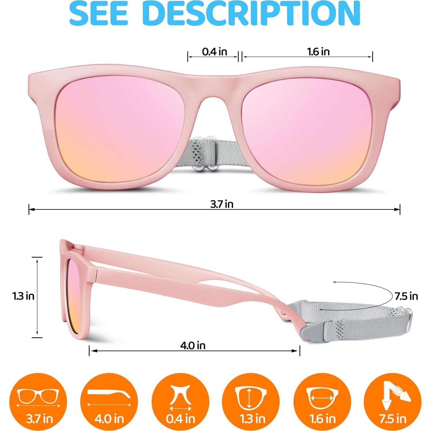 Gafas de sol RIVBOS para bebés UV400 Polarizadas Rosa