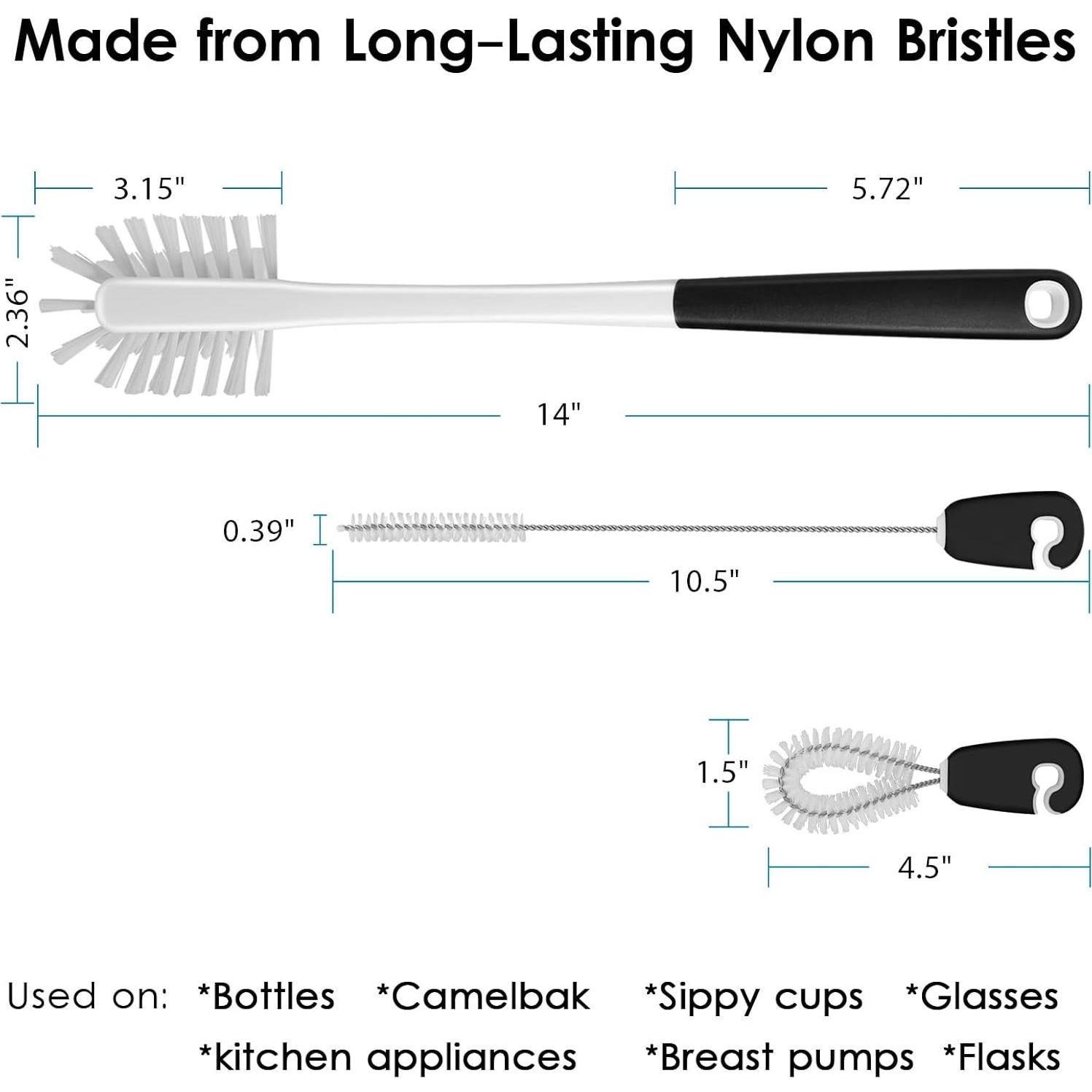 Juego de Cepillos de Limpieza 3 en 1 MOSOLAN para Botellas