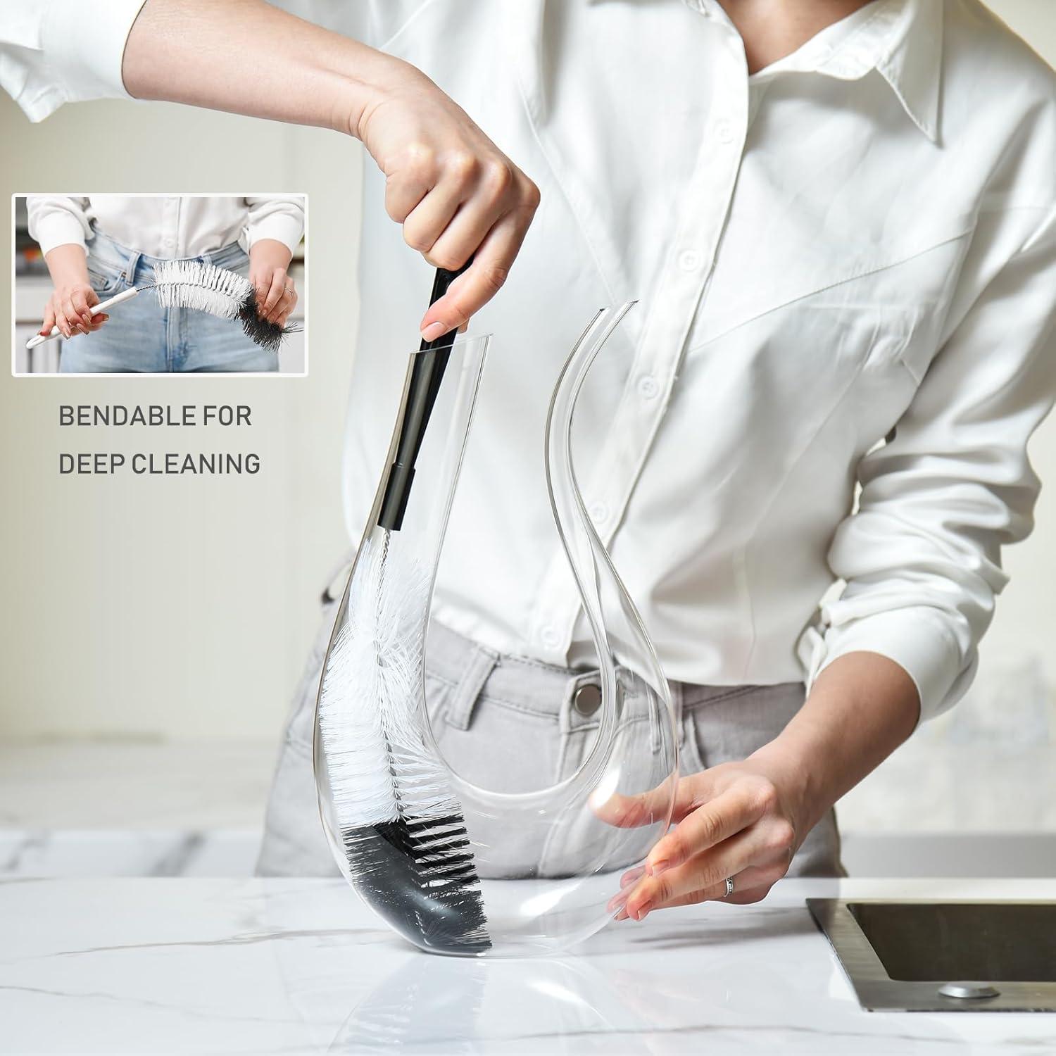 ALINK Juego de 8 Cepillos de Botellas con Soporte Negro