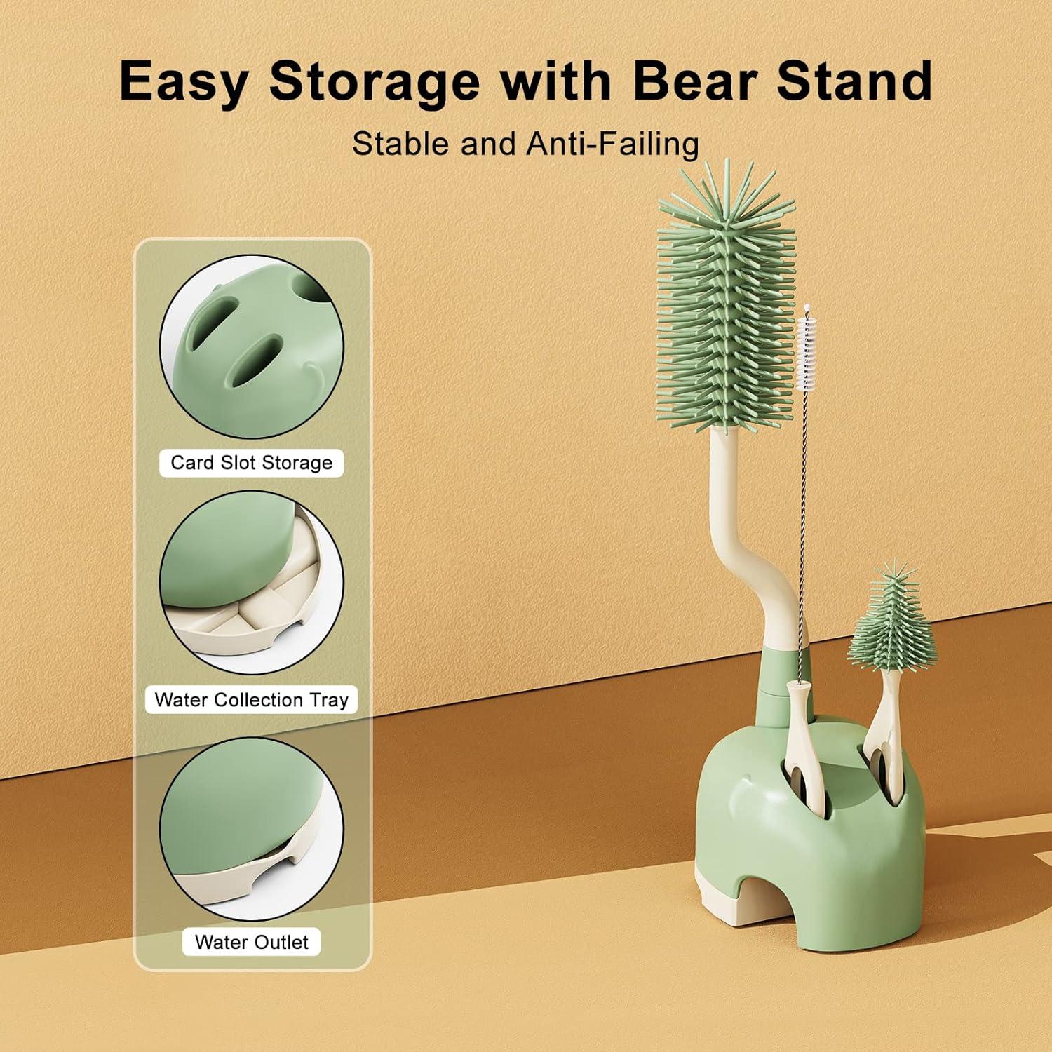 Juego de Cepillos de Botellas de Silicona ePiiChua 3 en 1 Verde