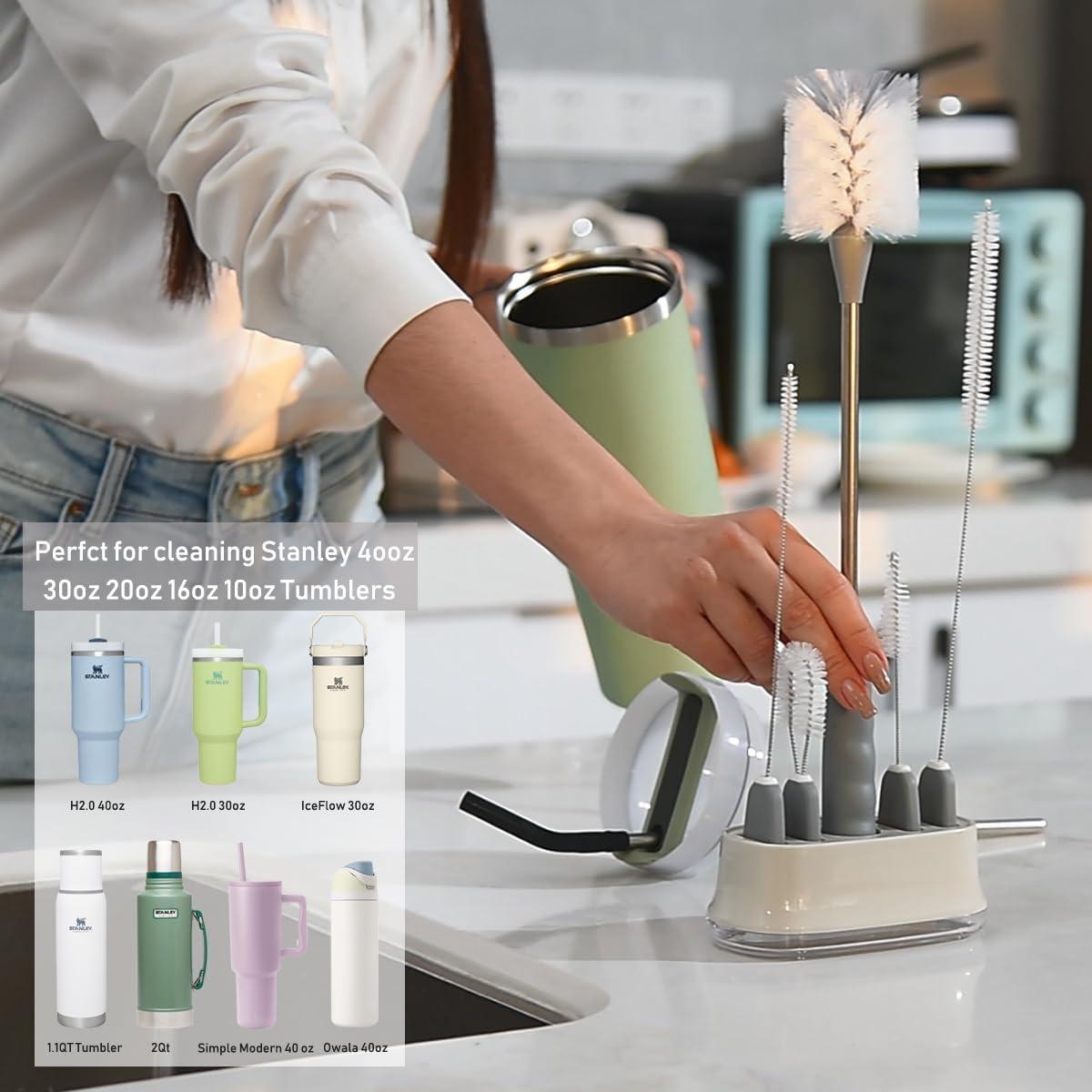 ALINK Juego de 5 Cepillos para Botellas y Pajitas - Gris