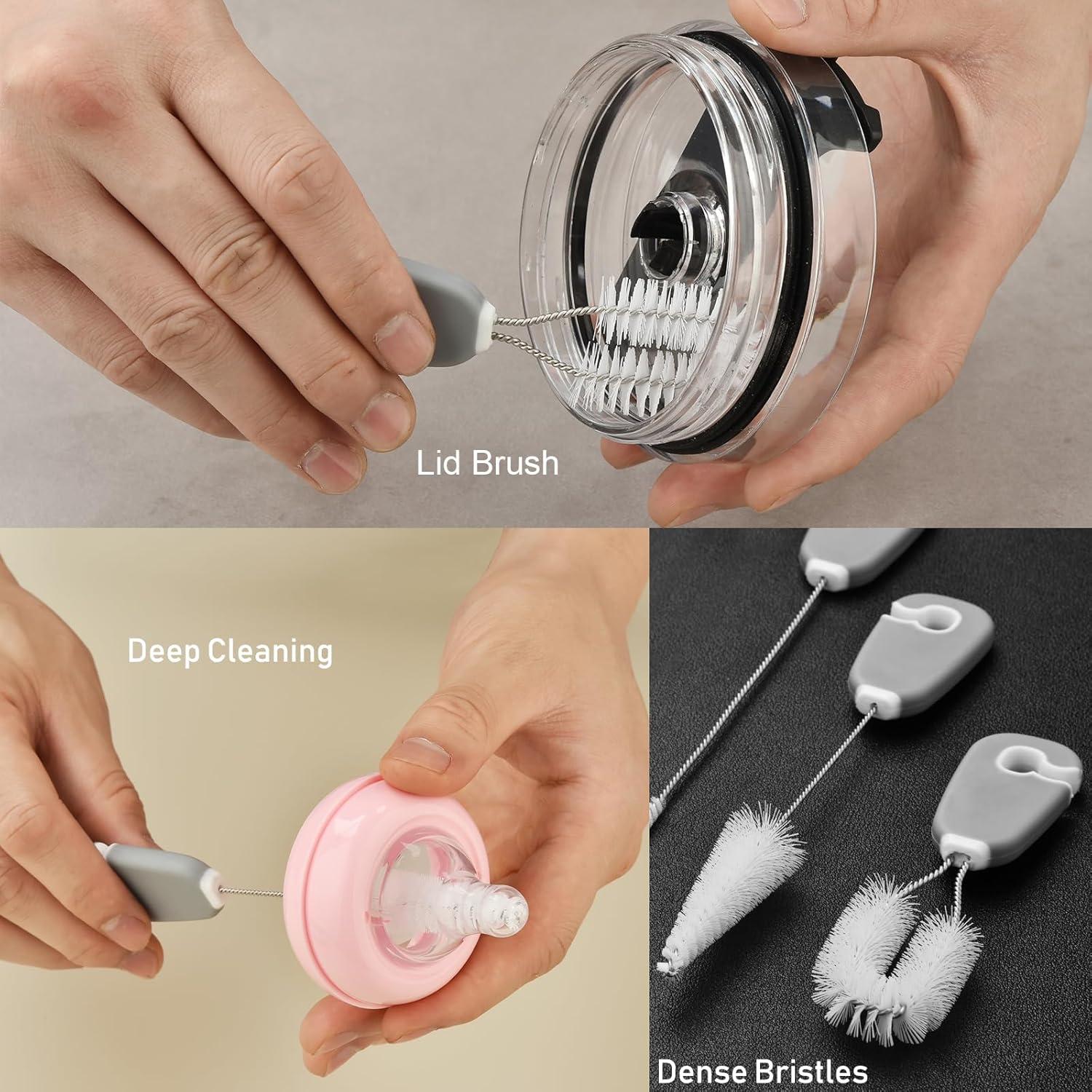 ALINK Juego de 5 Cepillos para Botellas y Pajitas - Gris