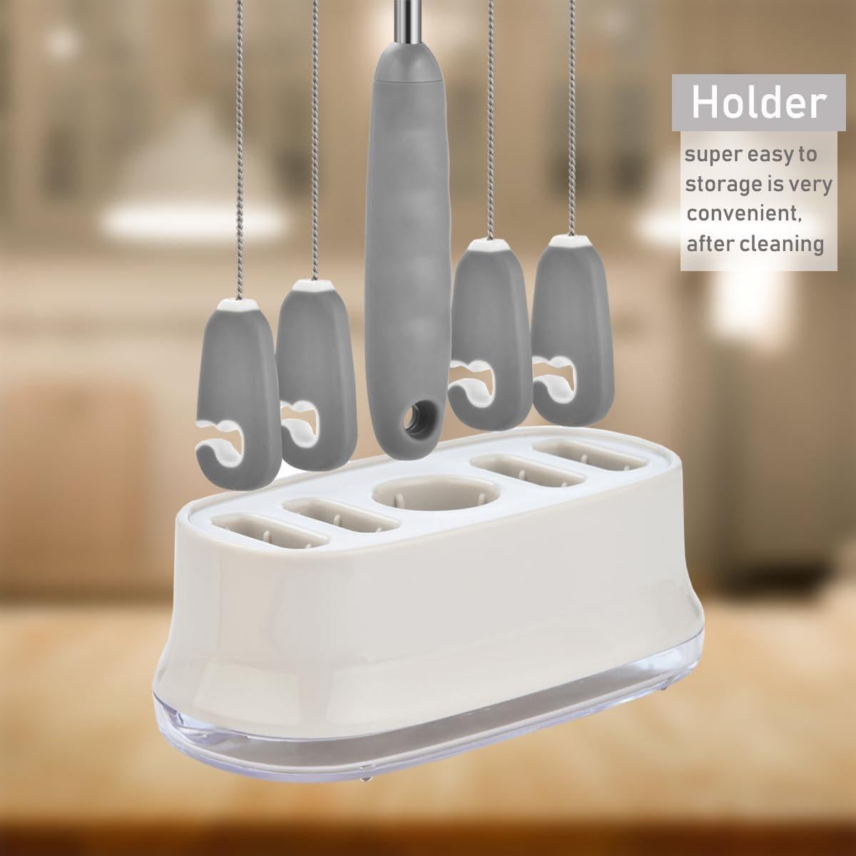 ALINK Juego de 5 Cepillos para Botellas y Pajitas - Gris