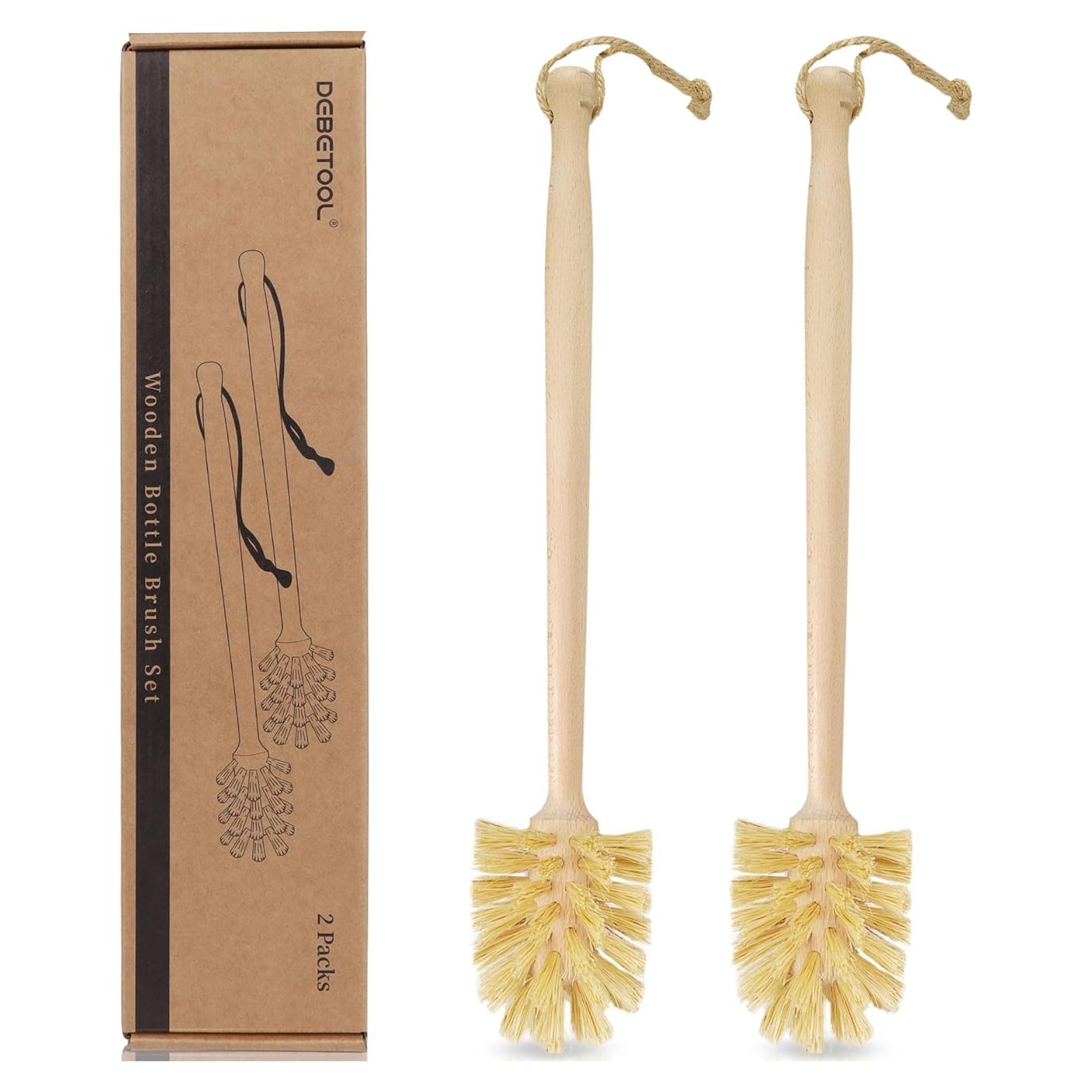 Paquete de 2 cepillos de botella DEBETOOL de madera y sisal