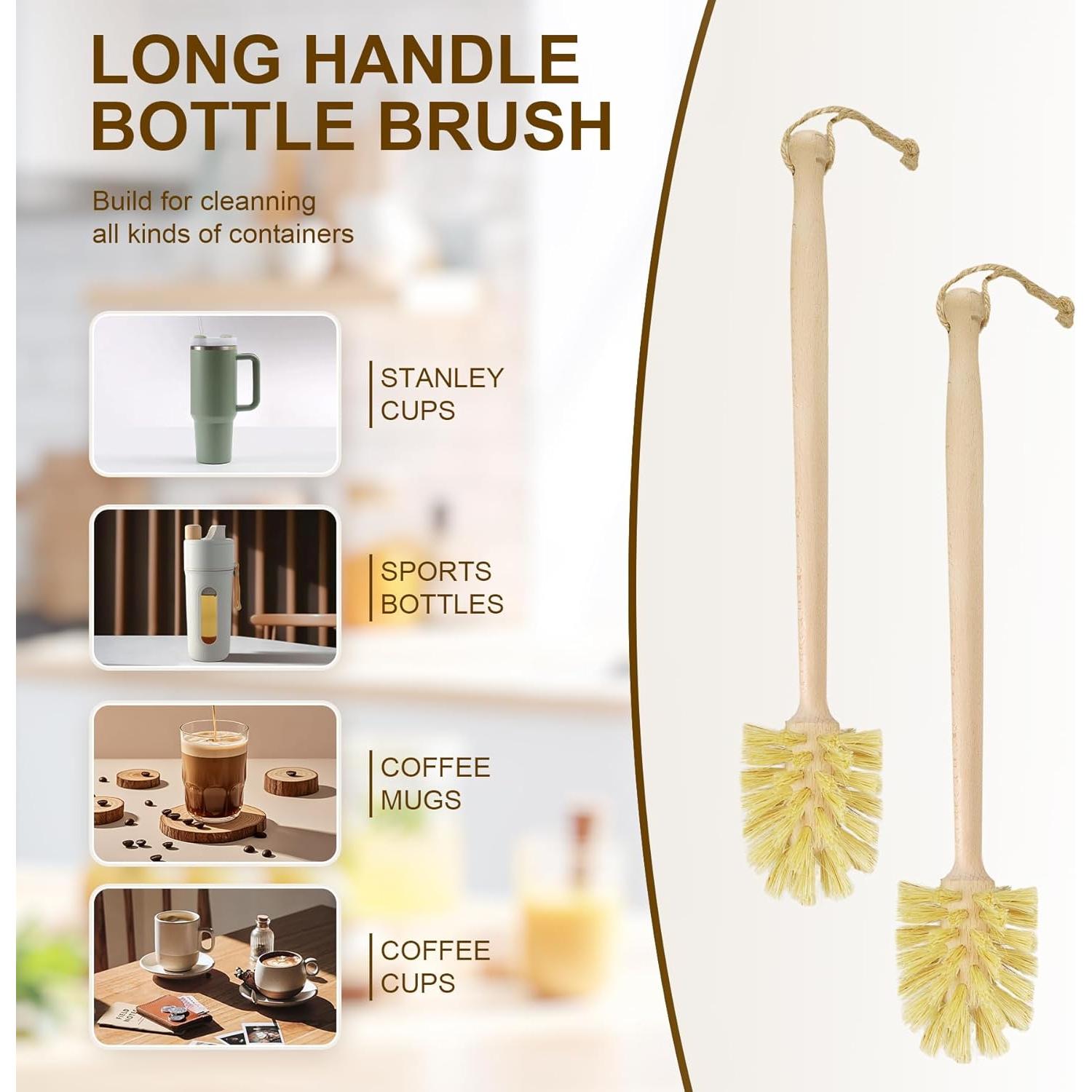 Paquete de 2 cepillos de botella DEBETOOL de madera y sisal