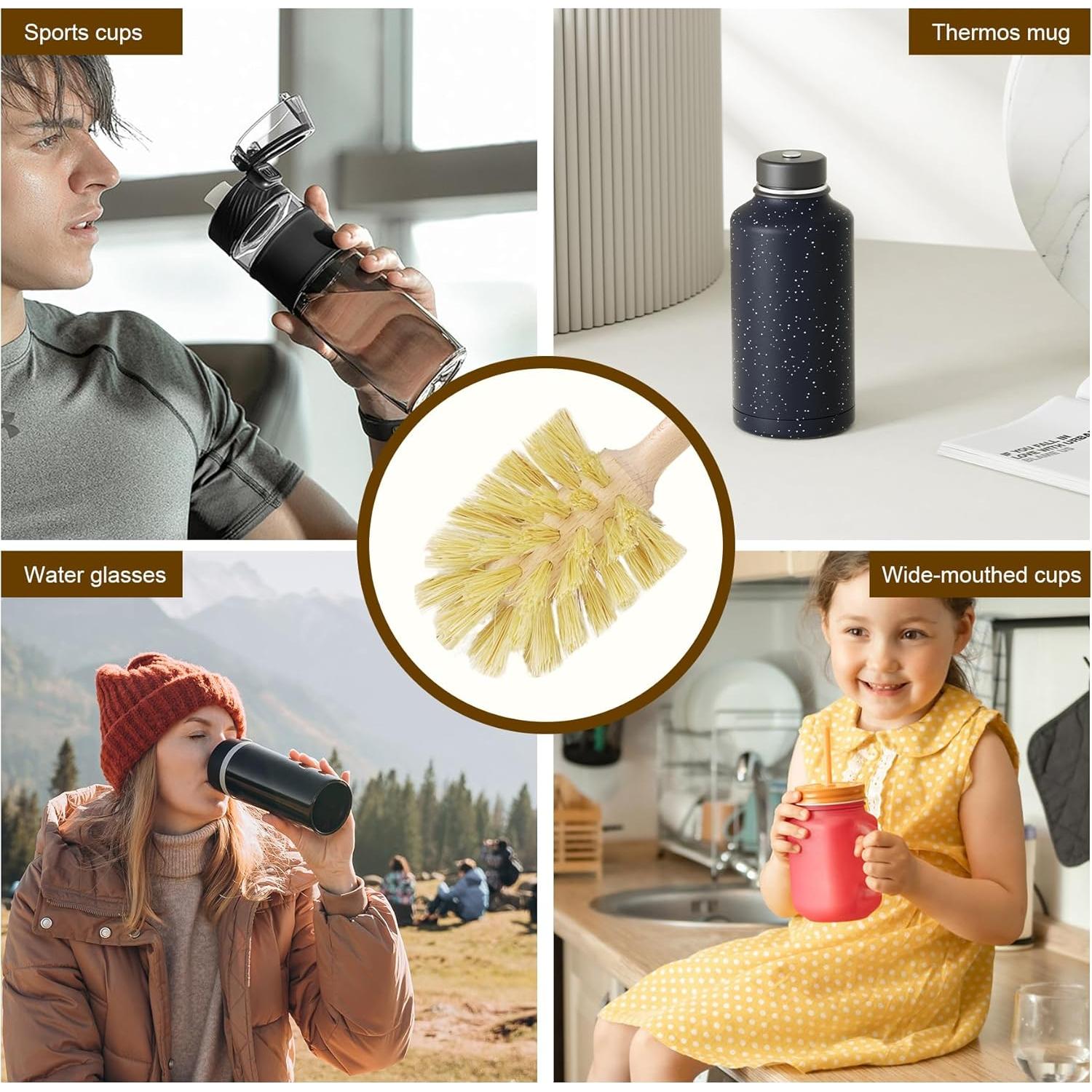 Paquete de 2 cepillos de botella DEBETOOL de madera y sisal