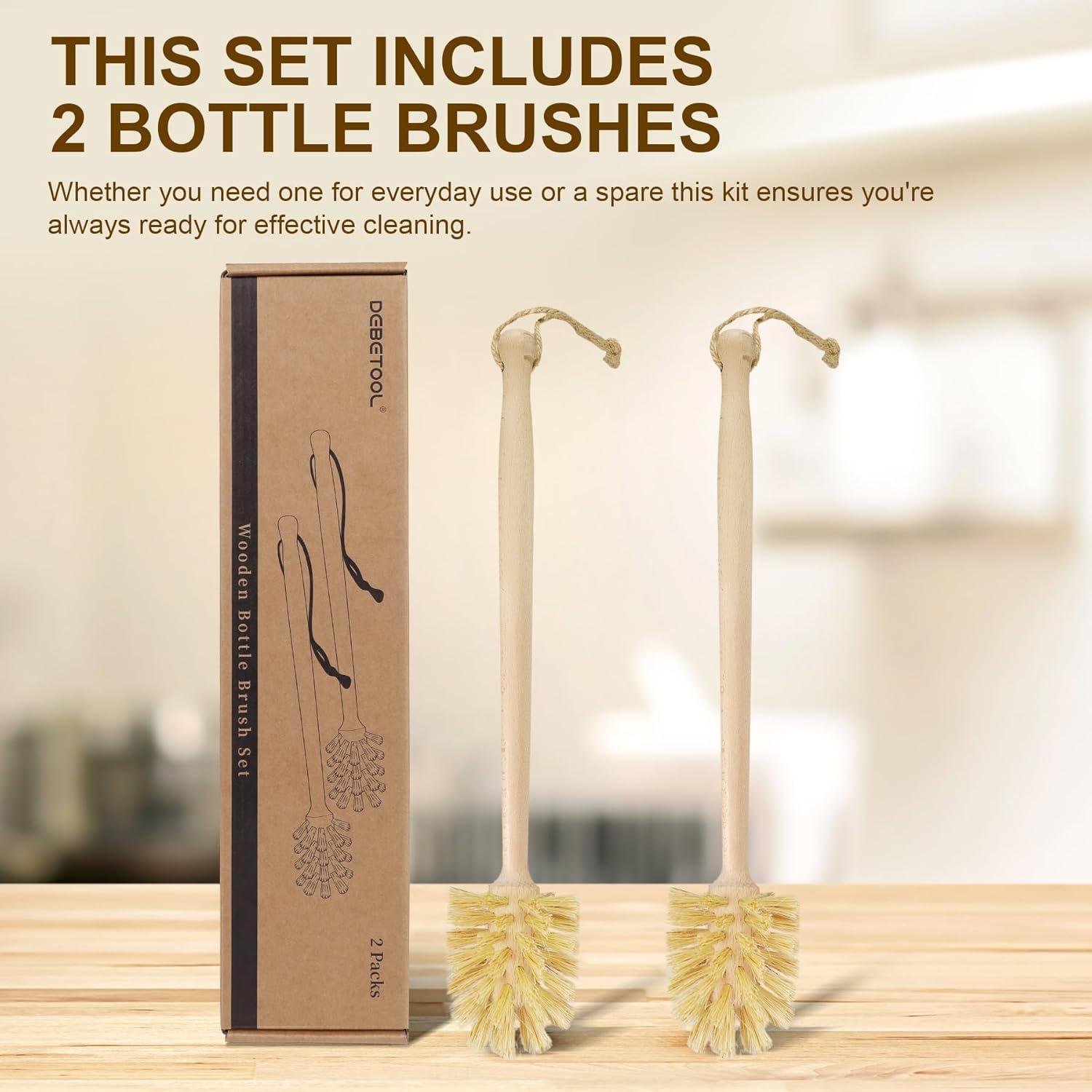 Paquete de 2 cepillos de botella DEBETOOL de madera y sisal