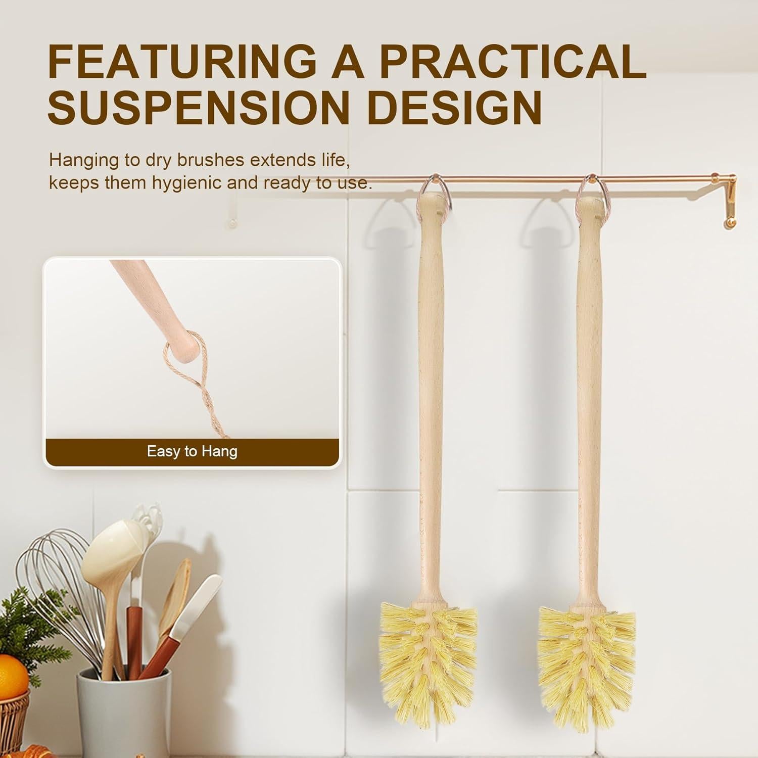 Paquete de 2 cepillos de botella DEBETOOL de madera y sisal