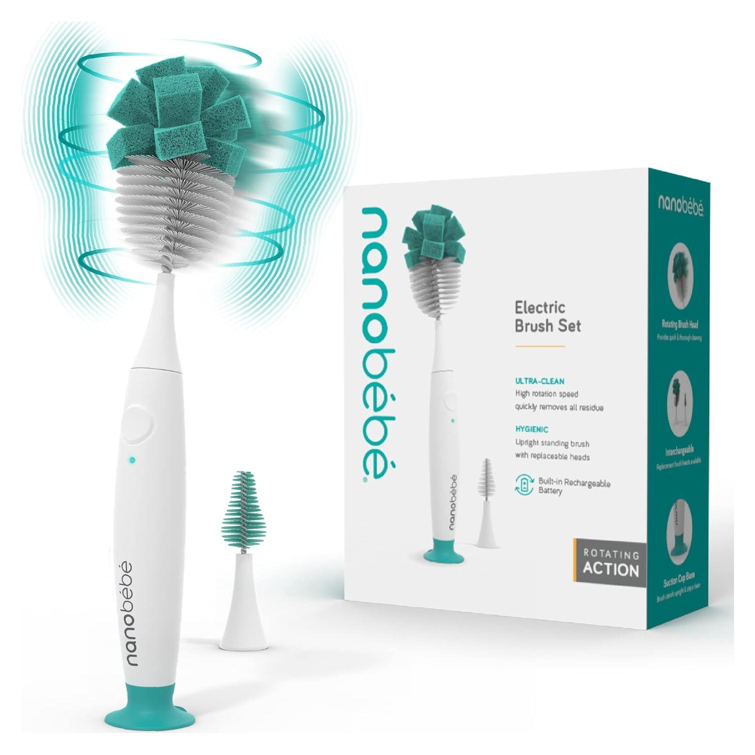 Limpiador Eléctrico de Botellas Nanobebe - Recargable, Verde Azulado