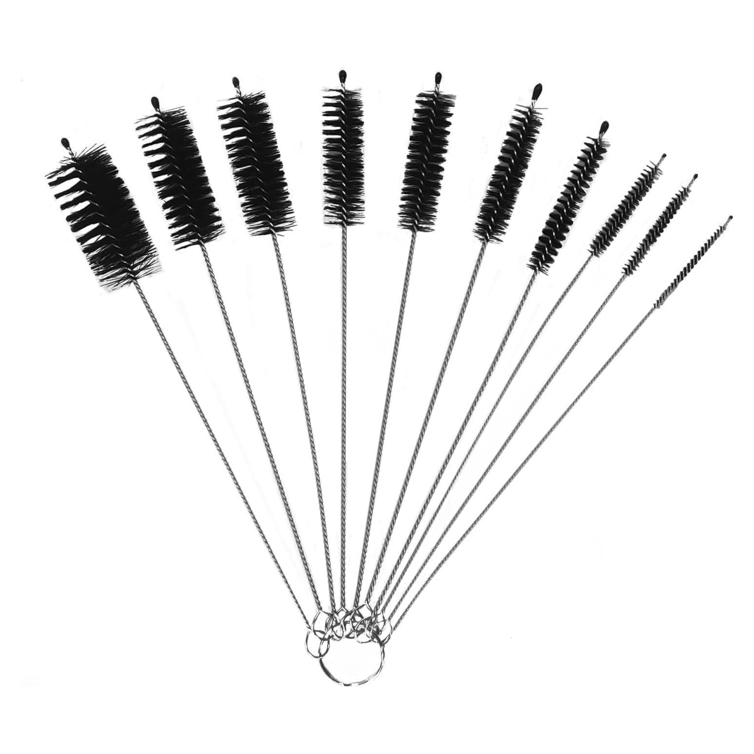 Straw Cleaner Brush Set, Shower Head Cleaner Tool, Nylon Pipe Tube Cleaner 8-inch 10 Different Diameters Set for Tumbler, Water Bottle, Sippy Cup, Sinks and Hummingbird Feeders