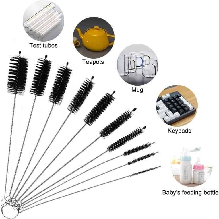 Straw Cleaner Brush Set, Shower Head Cleaner Tool, Nylon Pipe Tube Cleaner 8-inch 10 Different Diameters Set for Tumbler, Water Bottle, Sippy Cup, Sinks and Hummingbird Feeders