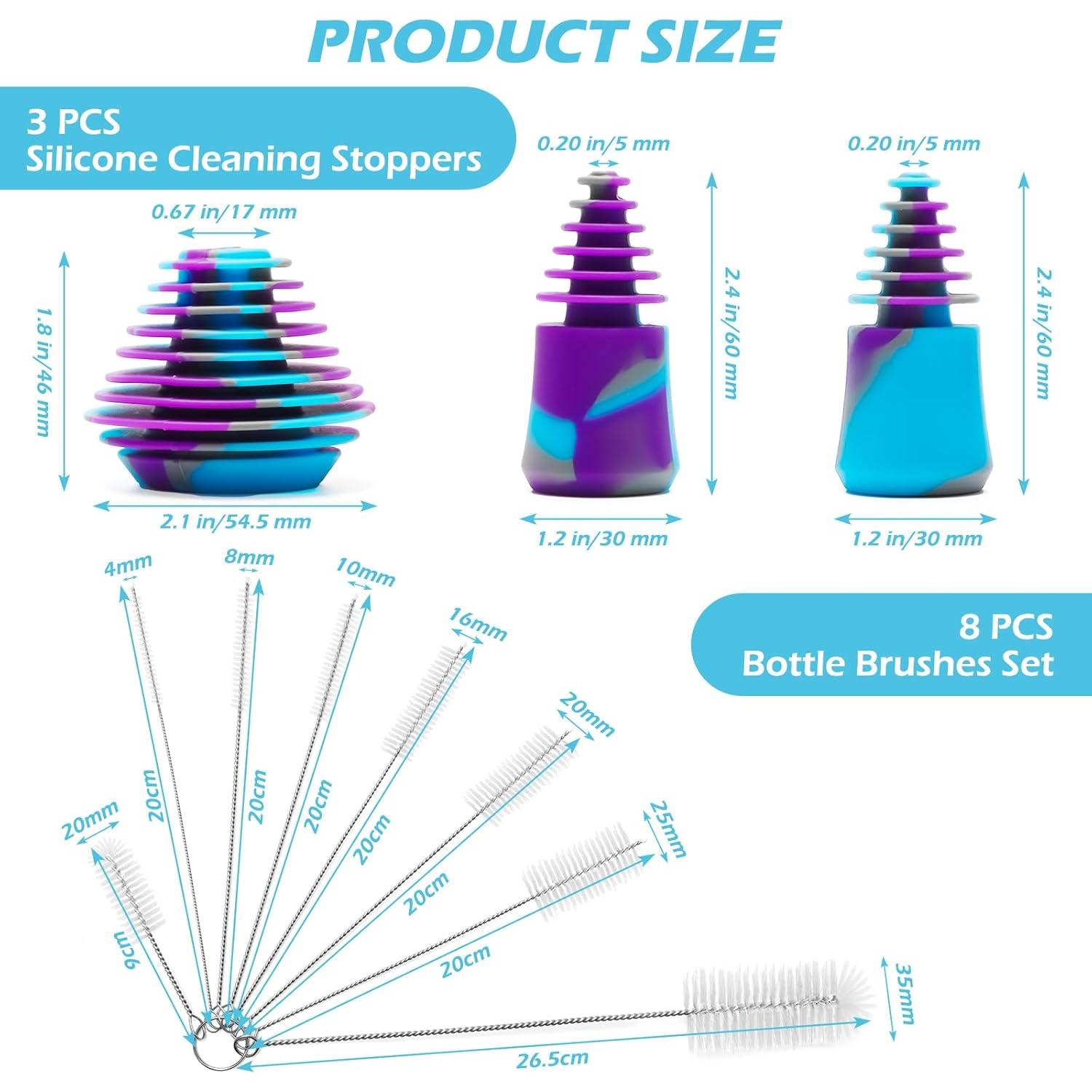 Tapones de limpieza de silicona COITEK con 8 cepillos - Morado