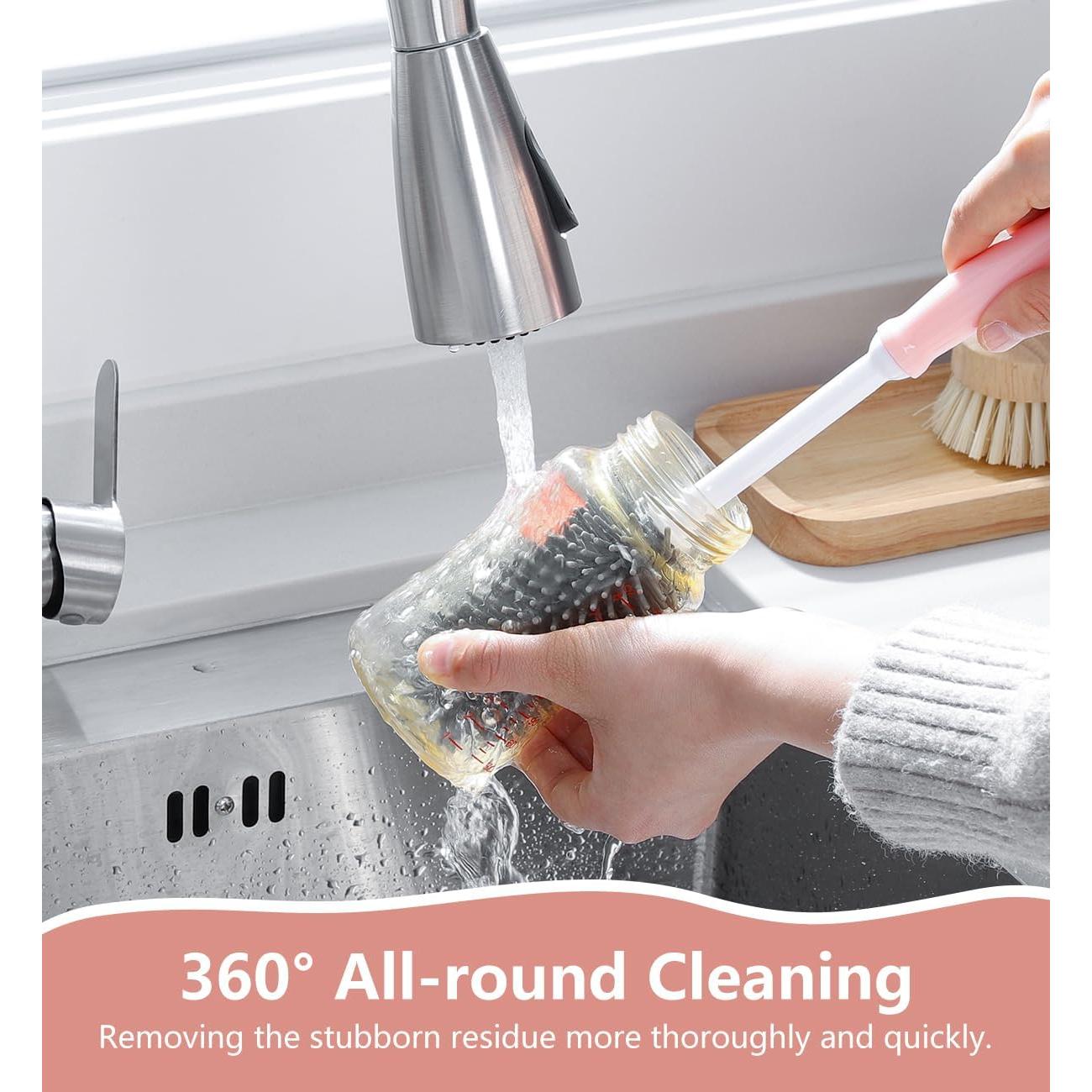 Cepillo de Limpieza 3-en-1 Zooawa para Botellas Bebé Rosa