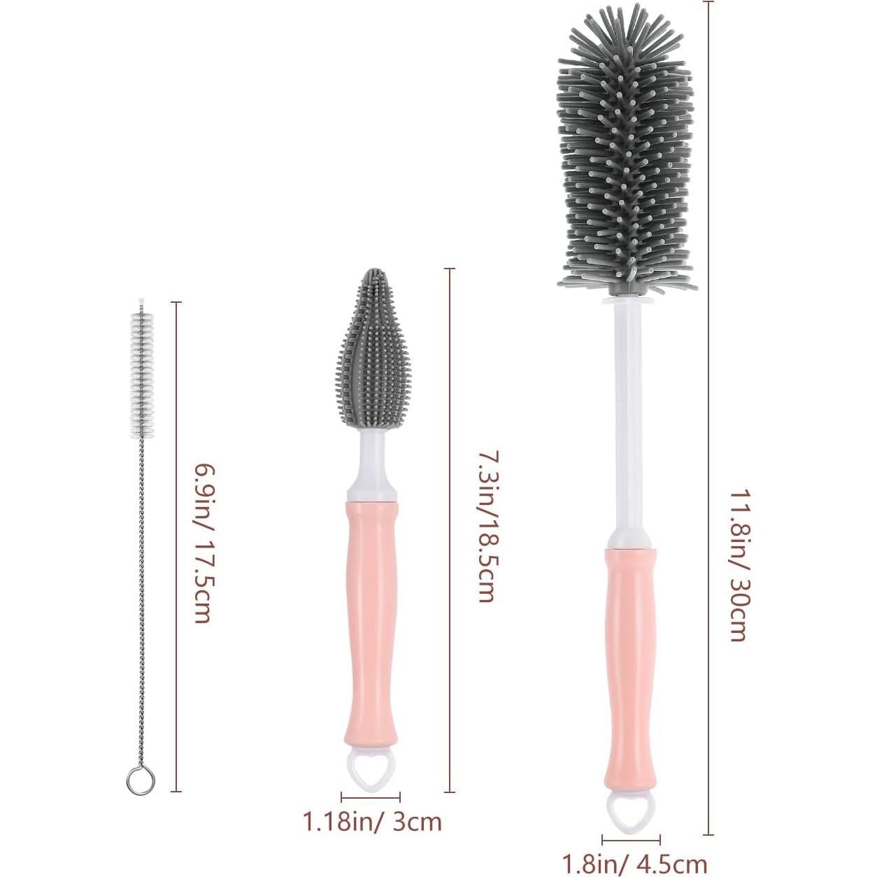 Cepillo de Limpieza 3-en-1 Zooawa para Botellas Bebé Rosa