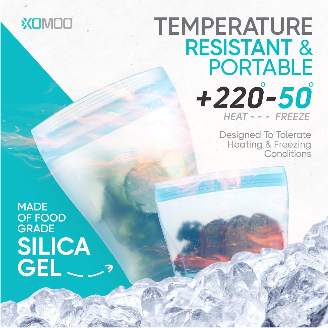 Juego de 6 Bolsas de Silicona Reutilizables Xomoo 600ml-1200ml