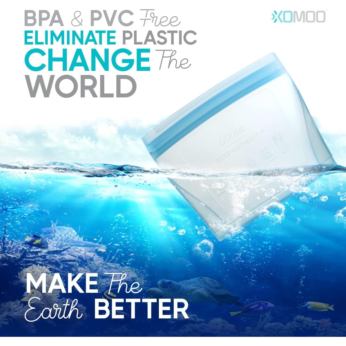 Juego de 6 Bolsas de Silicona Reutilizables Xomoo 600ml-1200ml