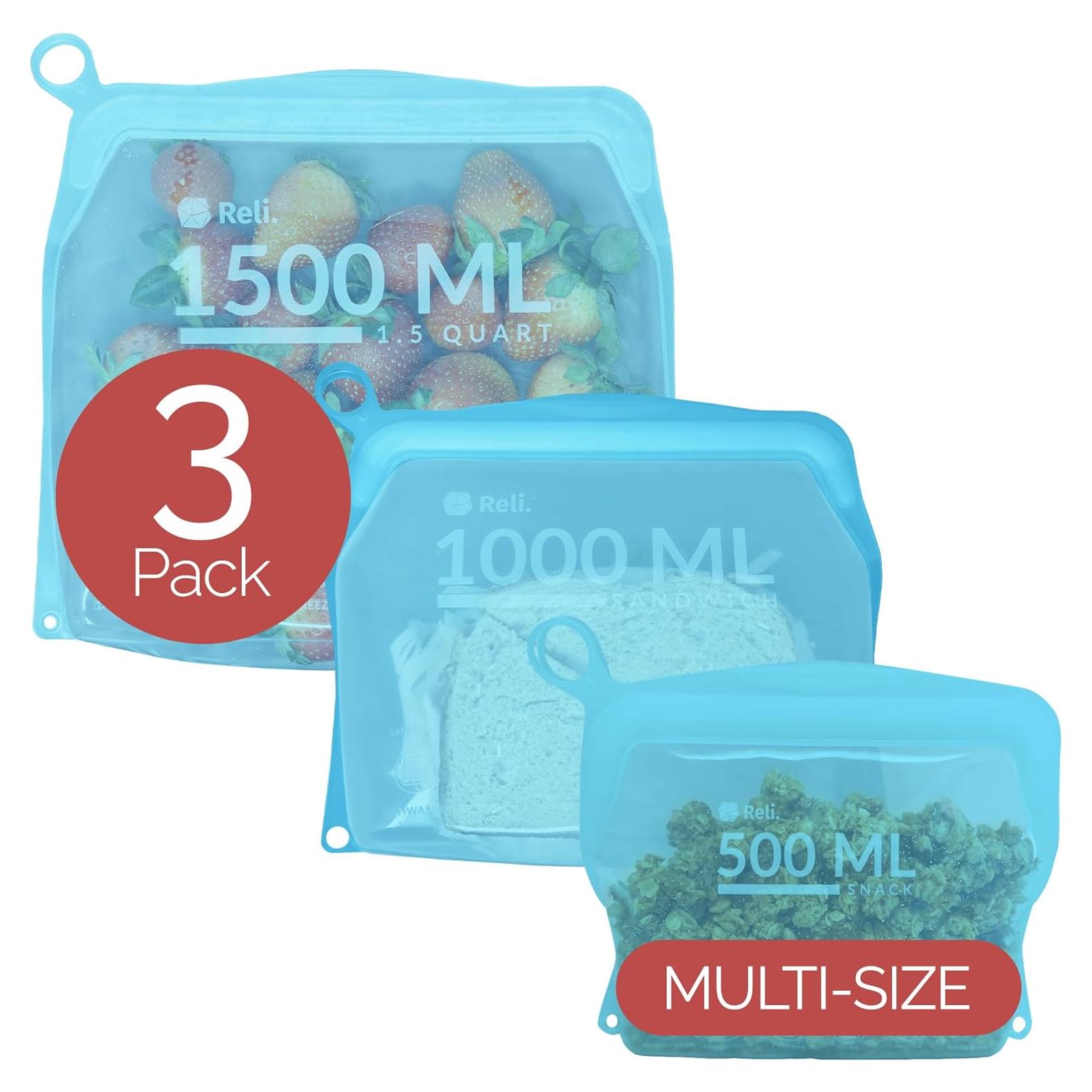 Bolsas de Silicona Reutilizables Reli. 3 Piezas Multi-Tamaño Aqua