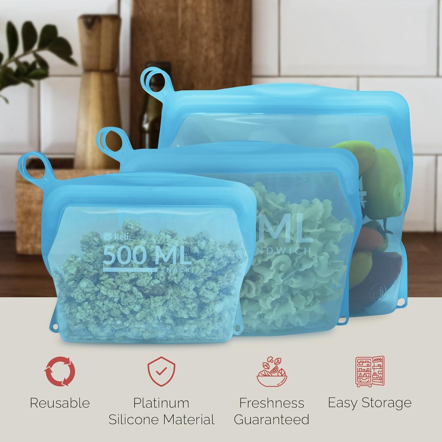 Bolsas de Silicona Reutilizables Reli. 3 Piezas Multi-Tamaño Aqua