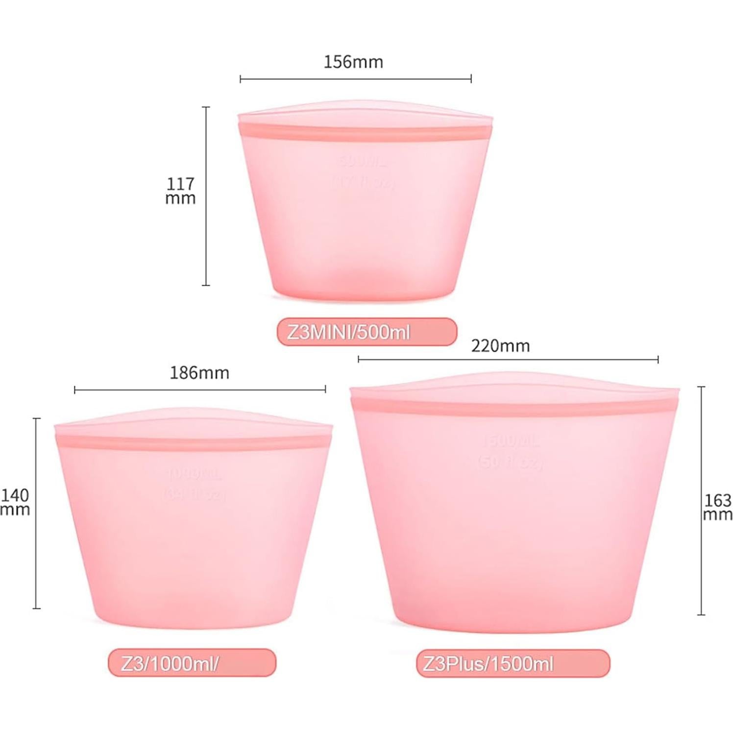 Bolsa de Almacenamiento de Alimentos UDIYO 500ml Silicona Rosa