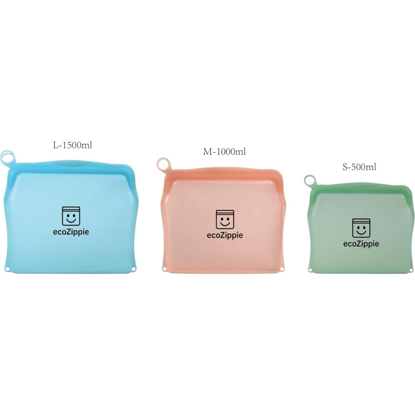 Bolsas de Almacenamiento de Silicona Reutilizables ecoZippie 3-Pack