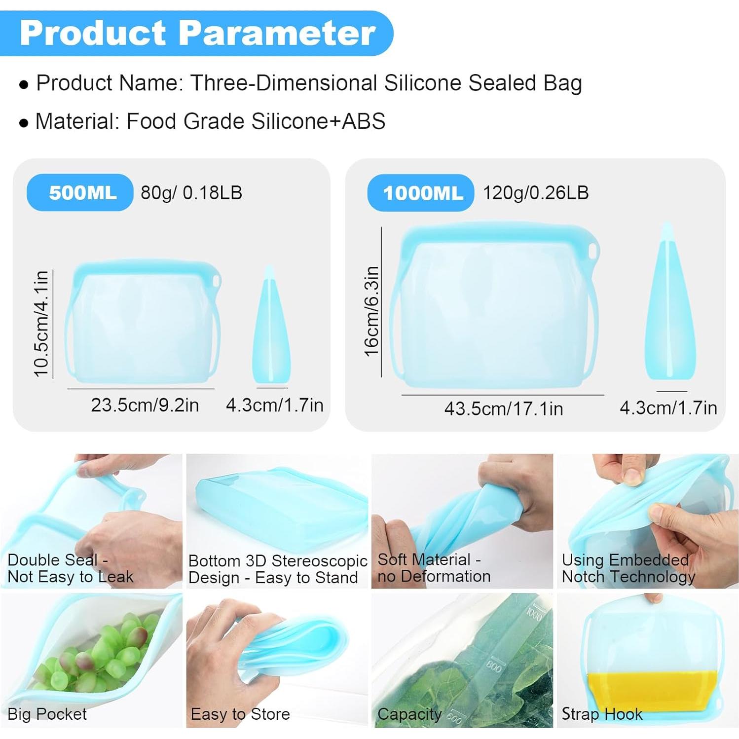 Bolsas de Almacenamiento de Silicona Cljlixcy 2 PCS Verde