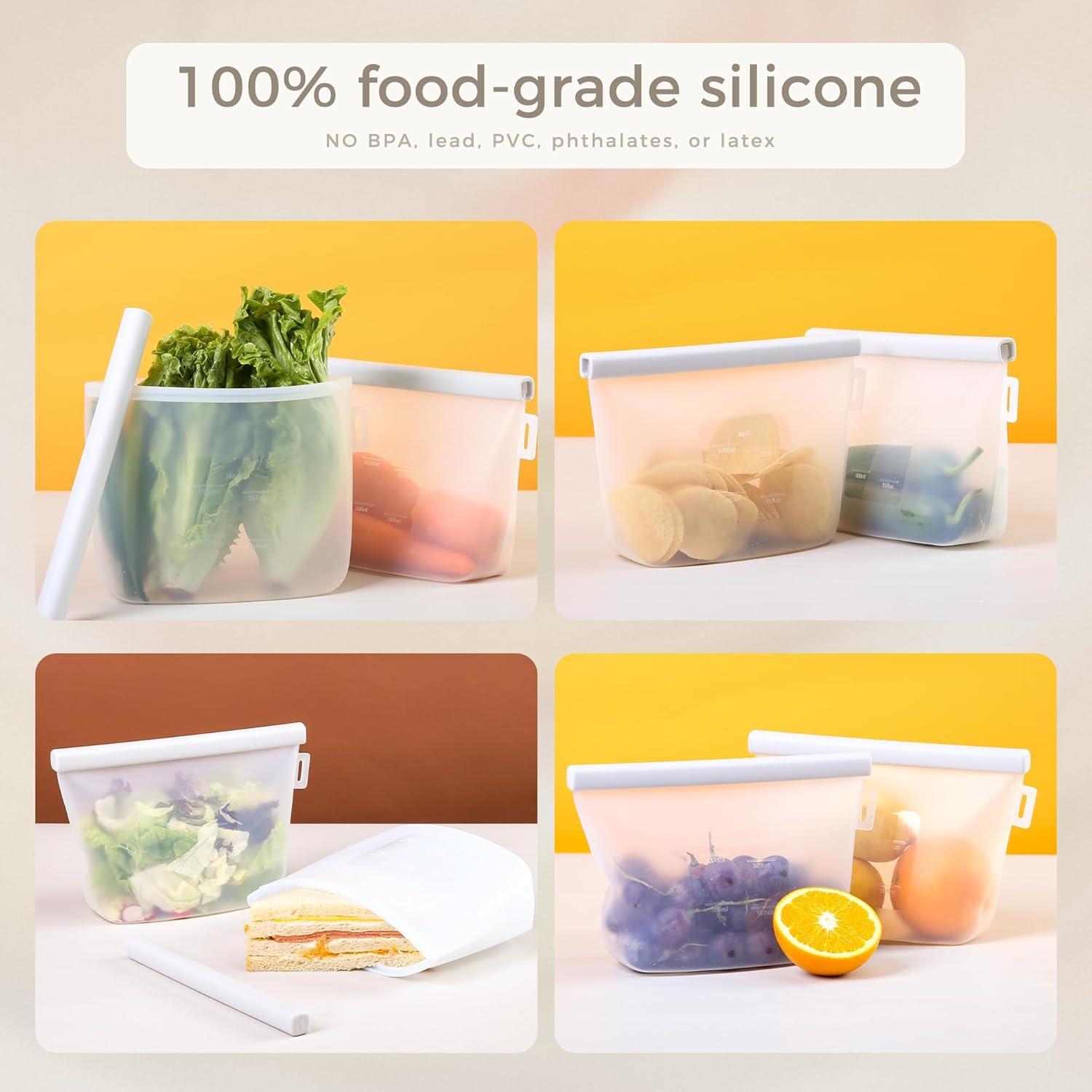 Bolsas de Silicona Reutilizables EZZNTIAL 2000ml 2pc a Prueba de Fugas