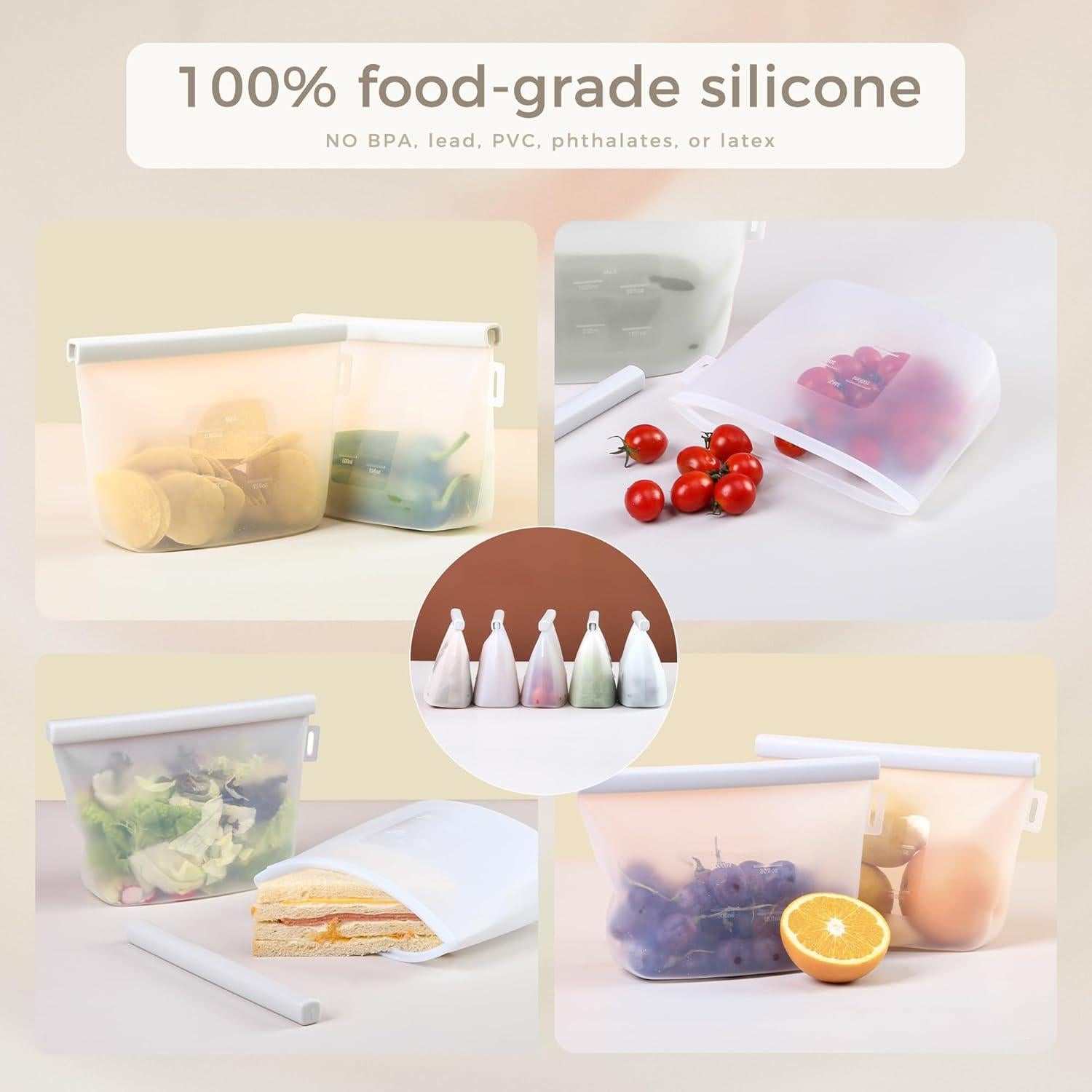 Bolsas de Silicona Reutilizables EZZNTIAL 2000ml 2pc a Prueba de Fugas