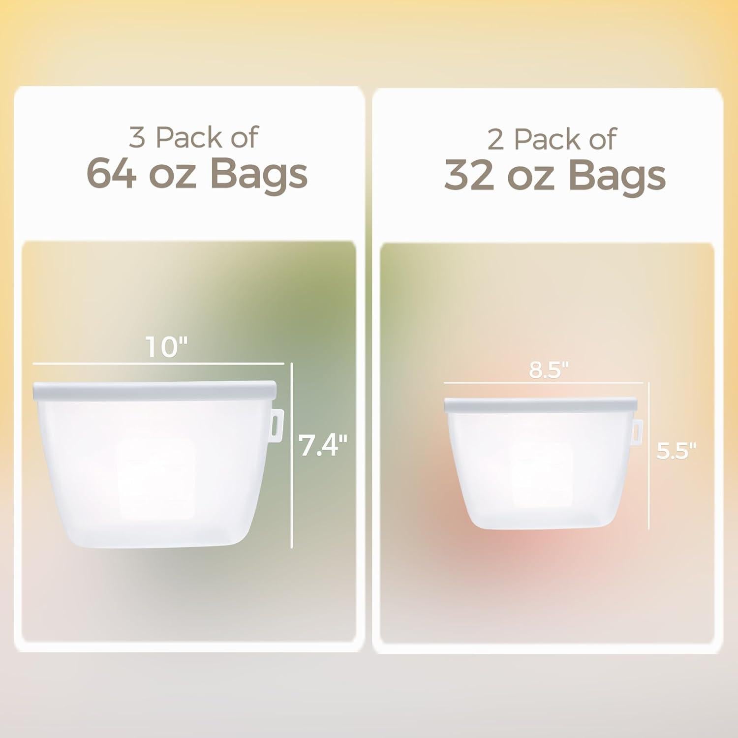 Bolsas de Silicona Reutilizables EZZNTIAL 2000ml 2pc a Prueba de Fugas