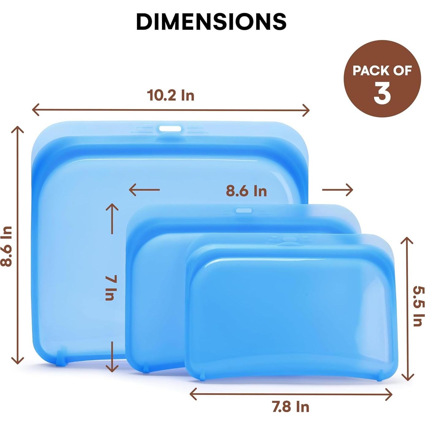 Bolsas de Almacenamiento de Silicona Dorence 3 Unidades Azul Claro