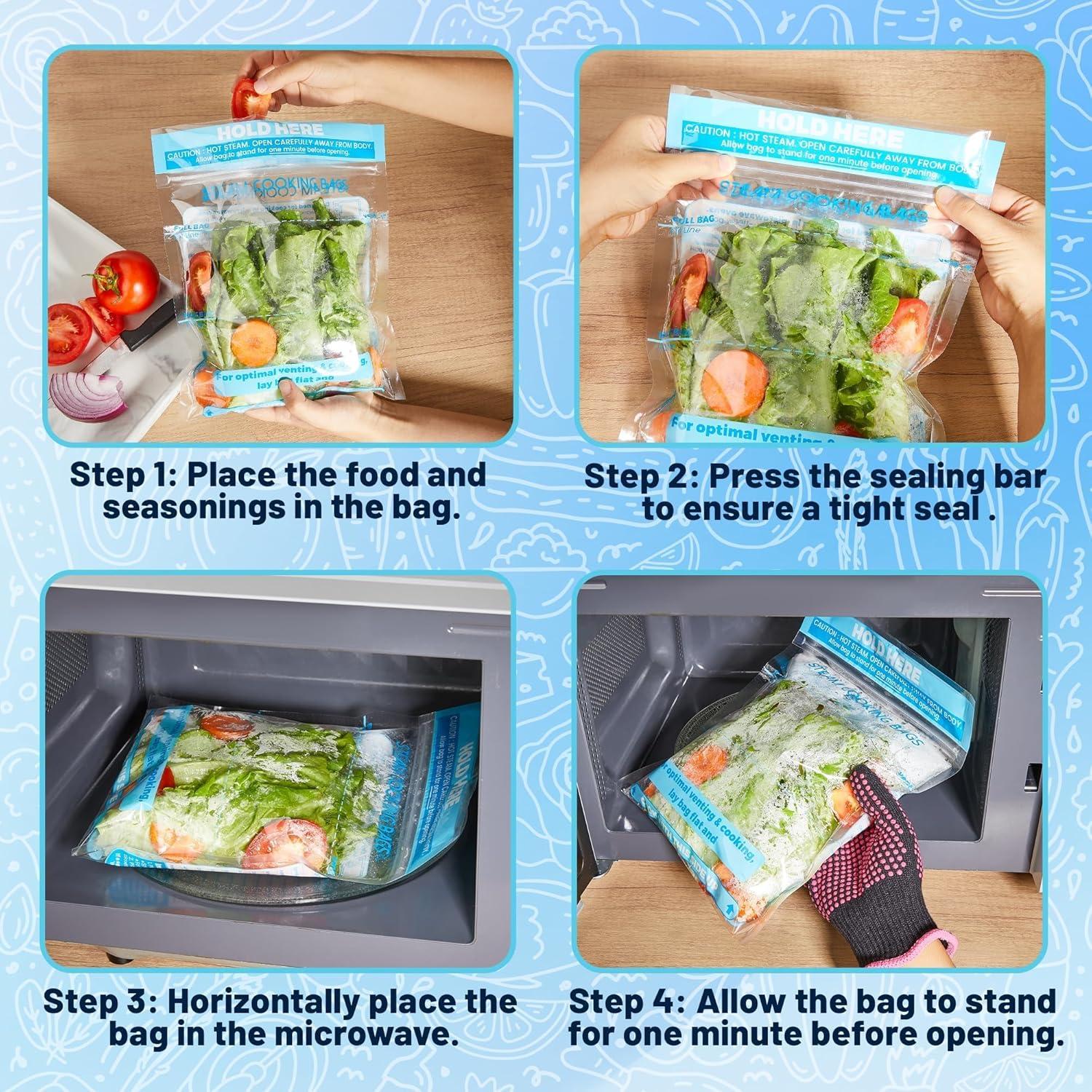 20 Bolsas de Vapor para Microondas USEAMIE - Cocción Rápida y Fresca