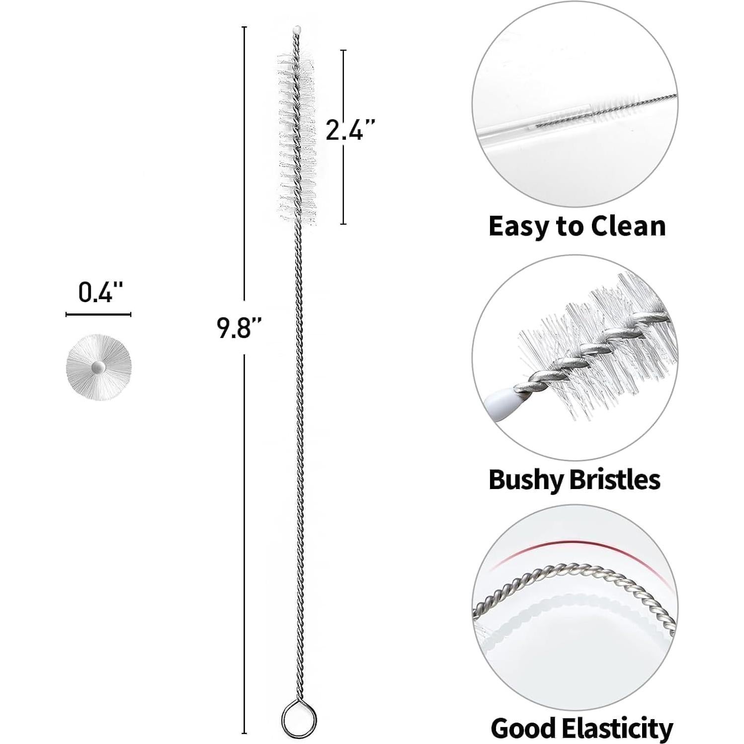 Straw Cleaner Brush Kit,9.8" H x 0.4" W, Stainless Steel Straws Brush, Long Pipe Cleaning Brush,for Straws on Tumbler, Water Bottle, bottle brush,Sippy Cup, and Pipes (1 Pack)