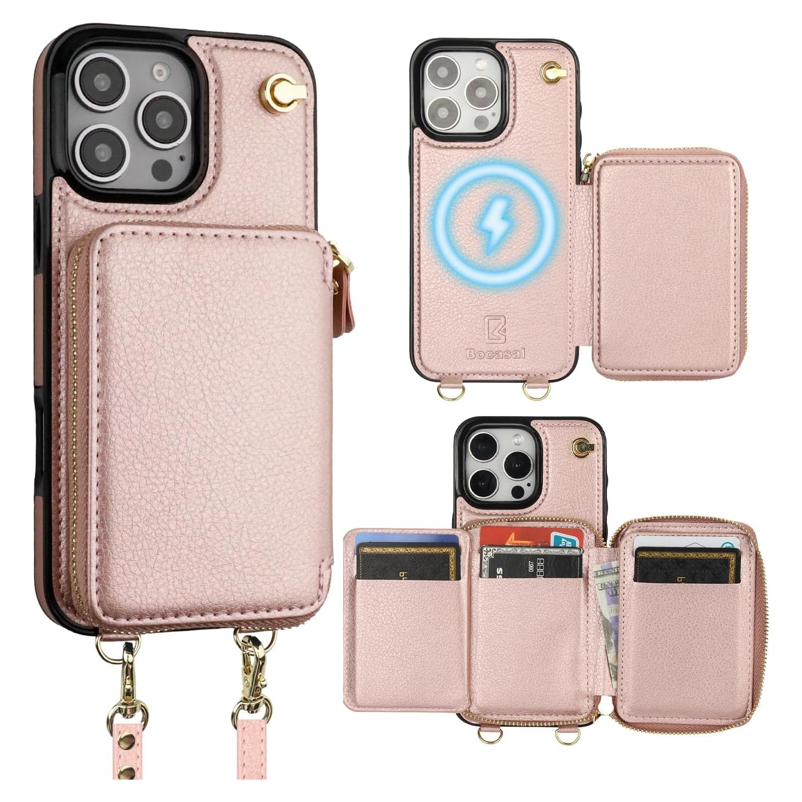 Funda Cartera Bocasal para iPhone 16 Pro Max Oro Rosa