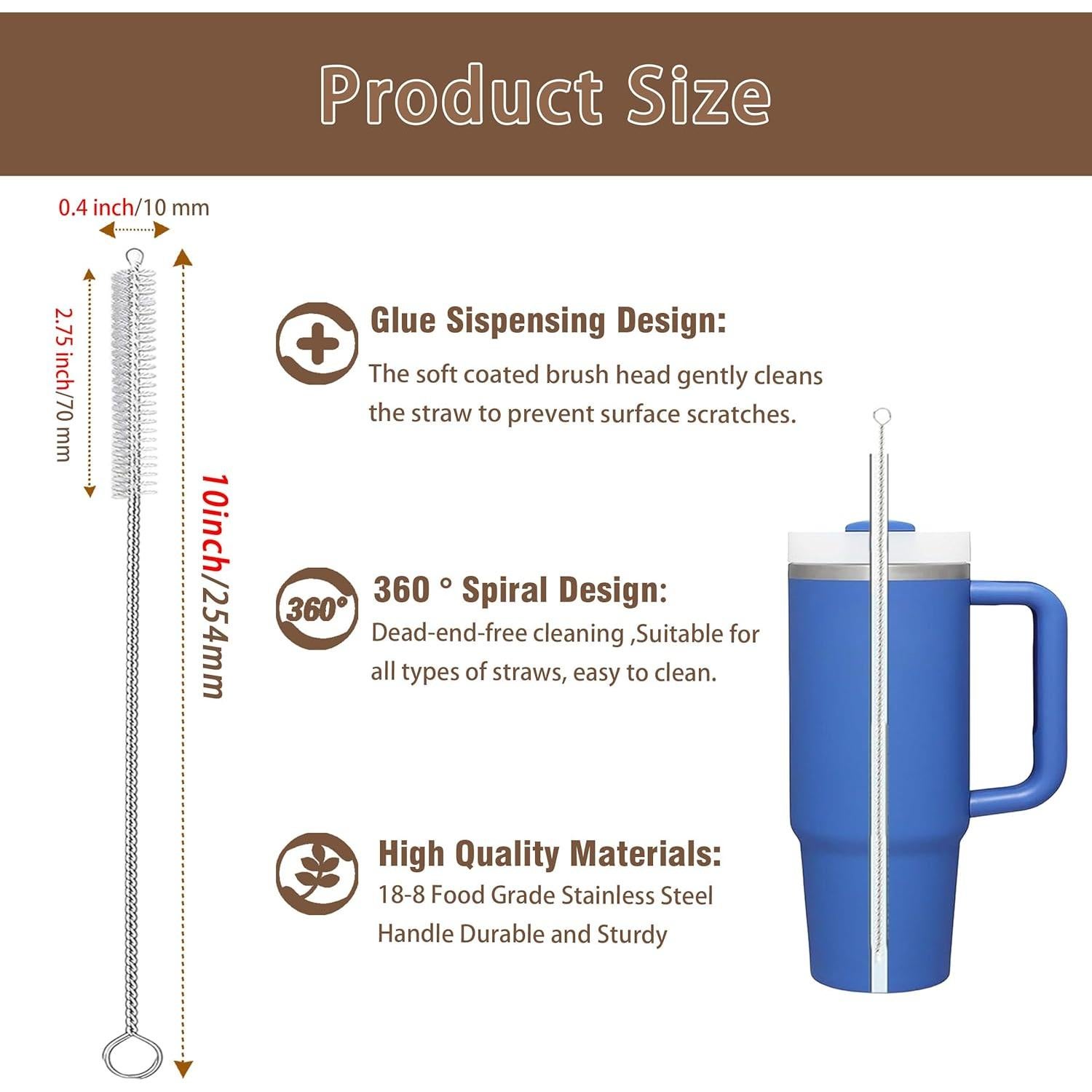 Cepillo Limpiador de Pajitas CIDYAUST 10" Set de 8 Unidades