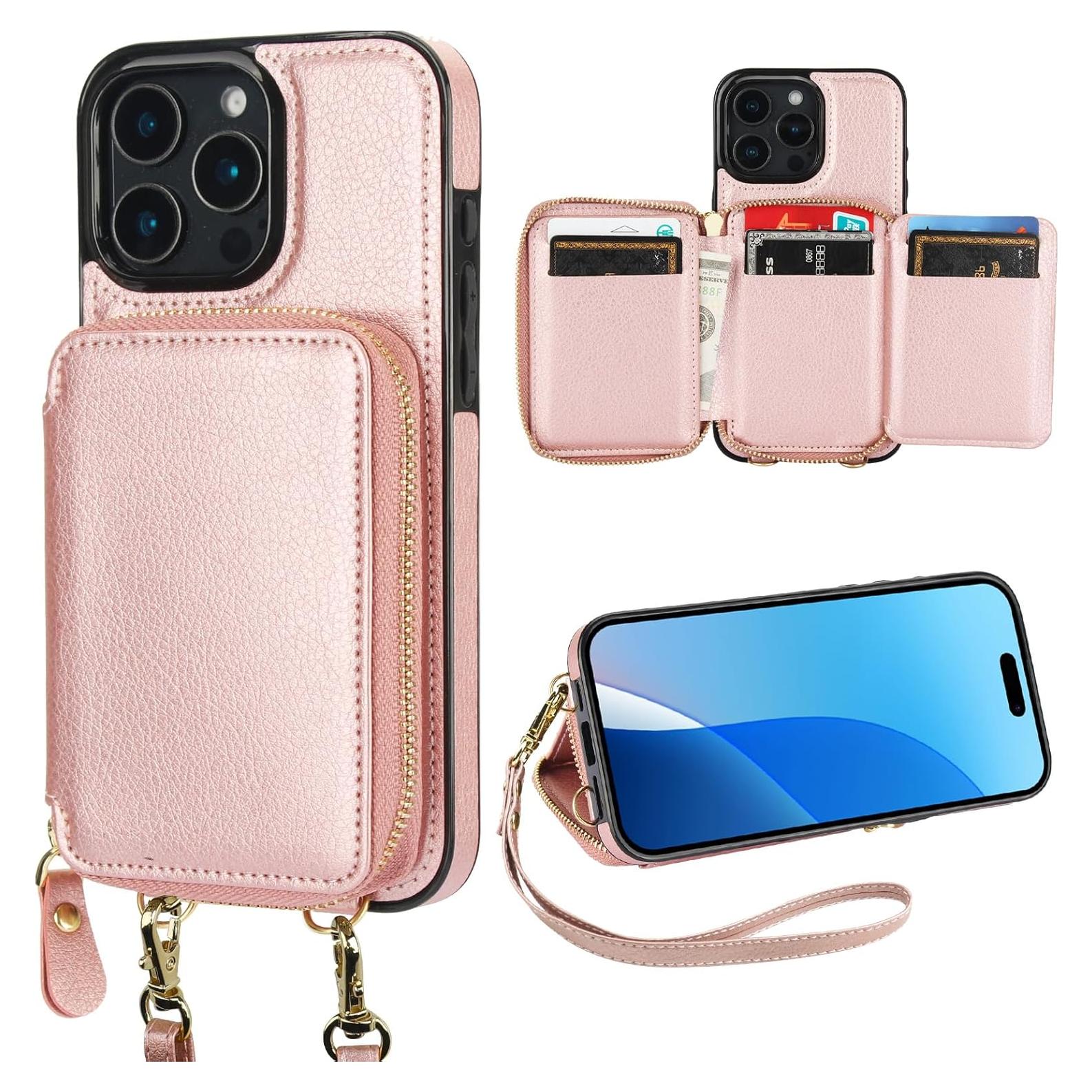 Bocasal Cartera RFID para iPhone 16 Pro Max 6.9" Dorado Rosa