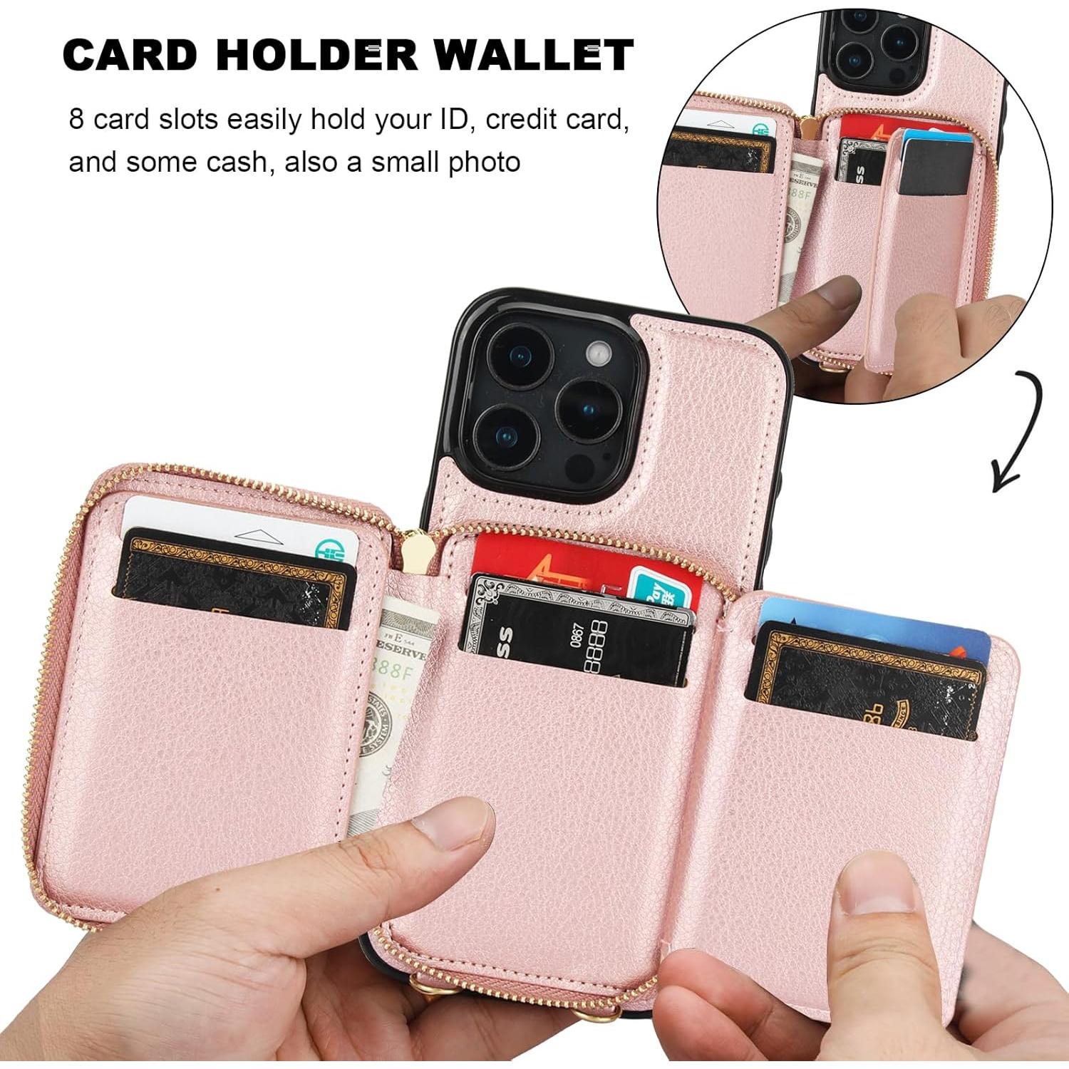 Bocasal Cartera RFID para iPhone 16 Pro Max 6.9" Dorado Rosa