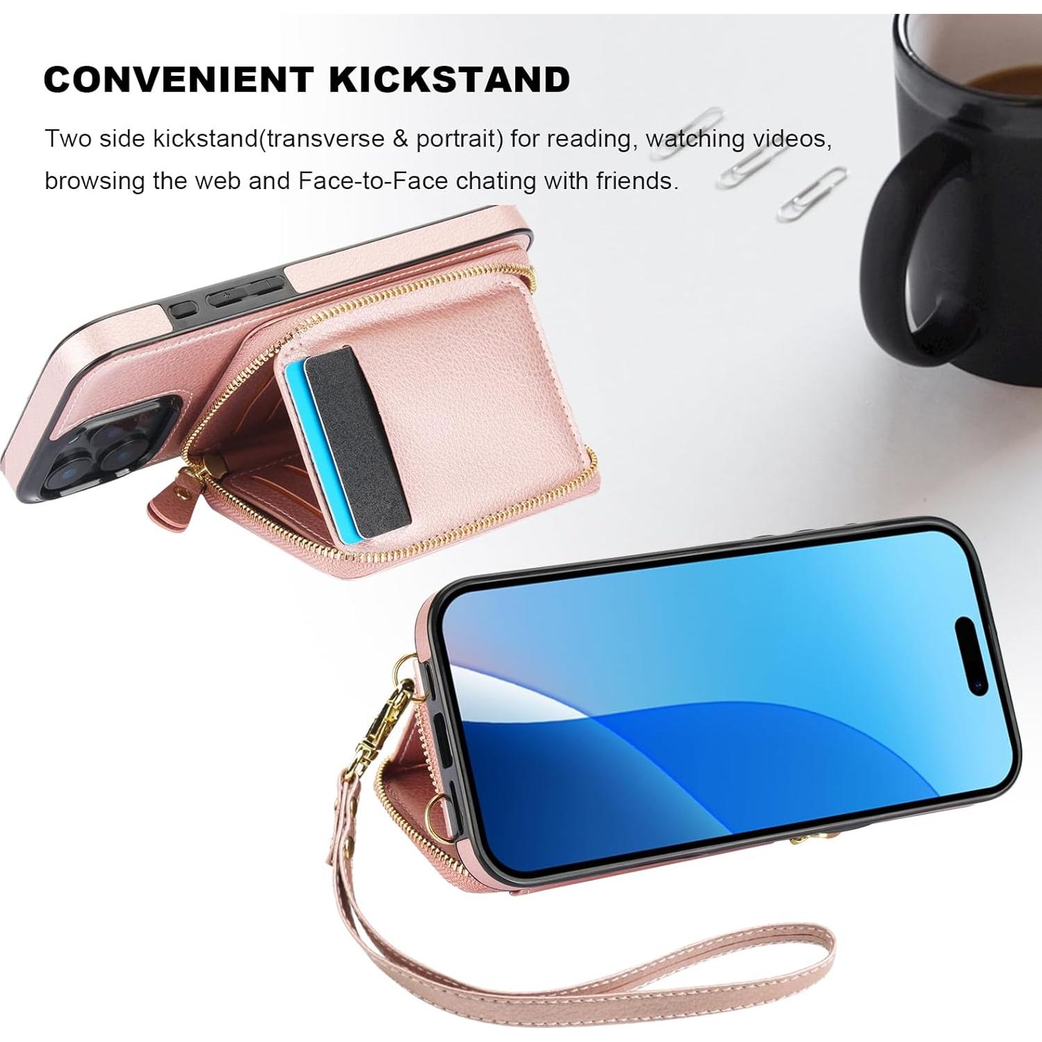 Bocasal Cartera RFID para iPhone 16 Pro Max 6.9" Dorado Rosa